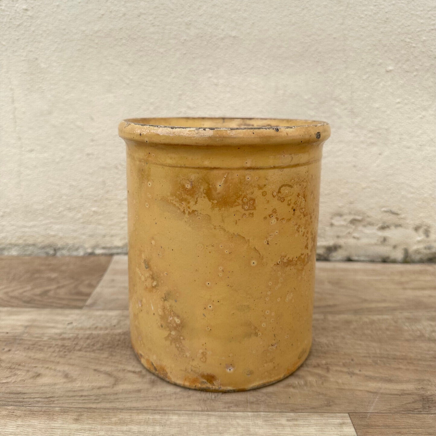 HANDMADE GLAZED YELLOW FRENCH CONFIT JAM POT SMALL TERRACOTTA  7 1/4" 1105234 - Fleamarketfrance