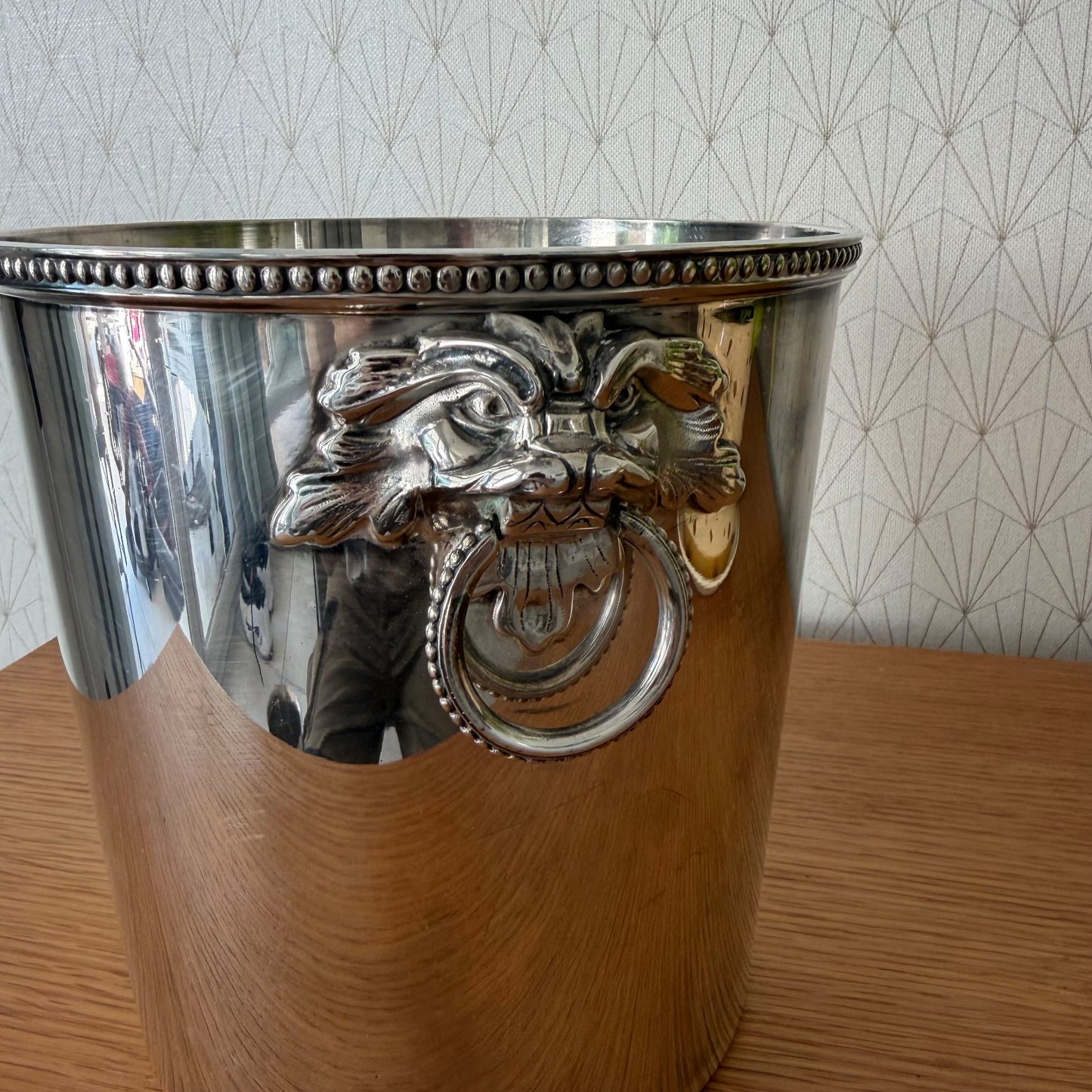French Ercuis Silver Plate Champagne Bucket Lion Head Handles Vintage 27062620 Unbranded