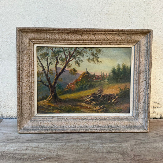 Original Painting forest Seascape french signed trees  village 1704233 - Fleamarketfrance