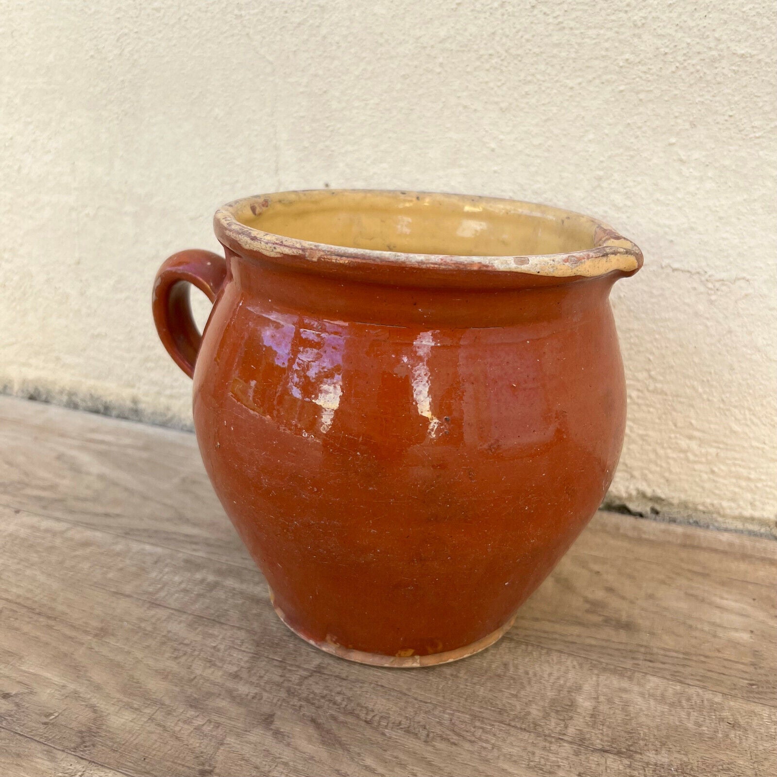 HANDMADE GLAZED GREEN BROWN VINTAGE FRENCH PITCHER TERRACOTTA 1105221 - Fleamarketfrance