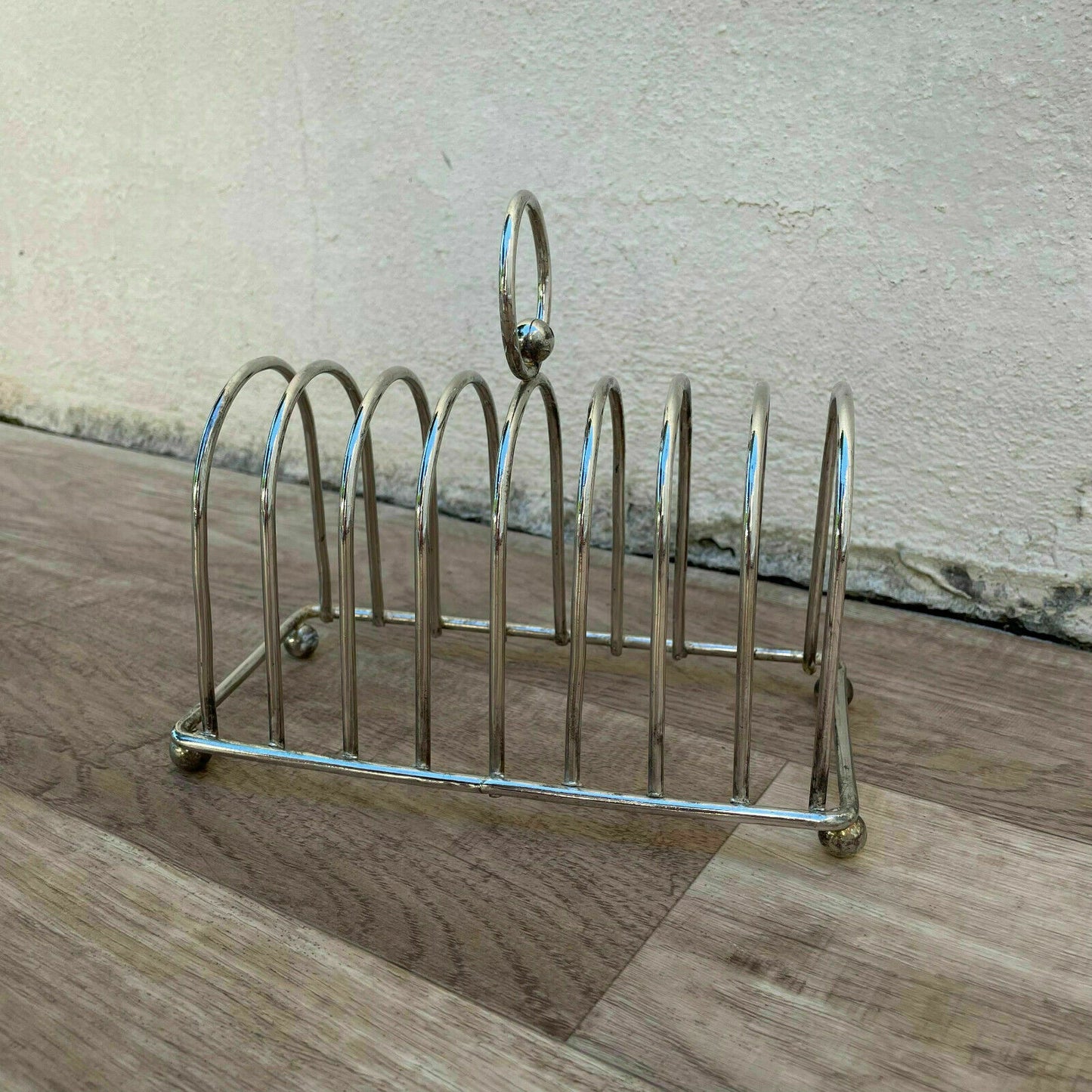 VINTAGE CUTE METAL silver plated toast rack from france 7" 0607218 - Fleamarketfrance