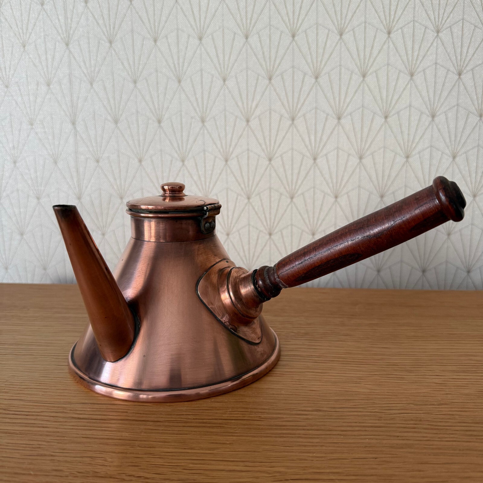 Vintage French Copper Chocolate Pot Wooden Handle Villedieu 0304254 Fleamarketfrance