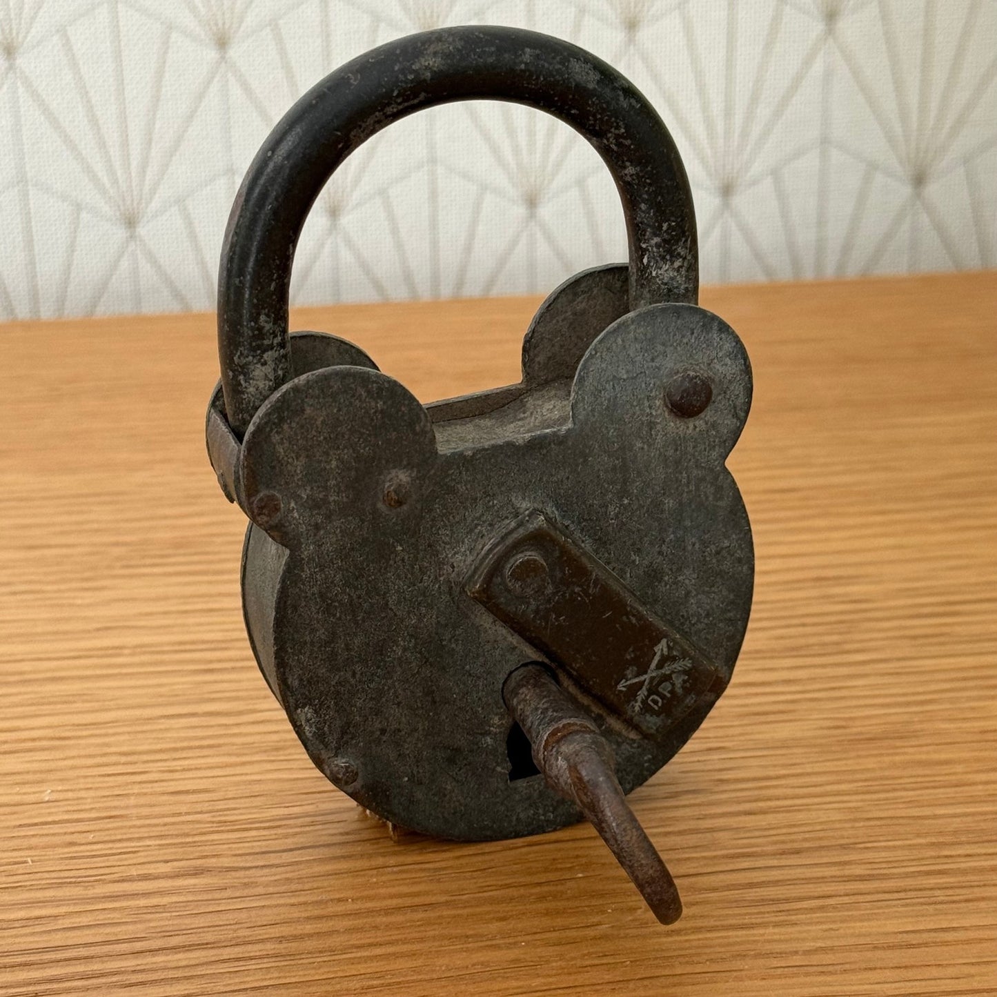 Antique Vintage Fench Iron Padlock with Key Working Lock 1209251