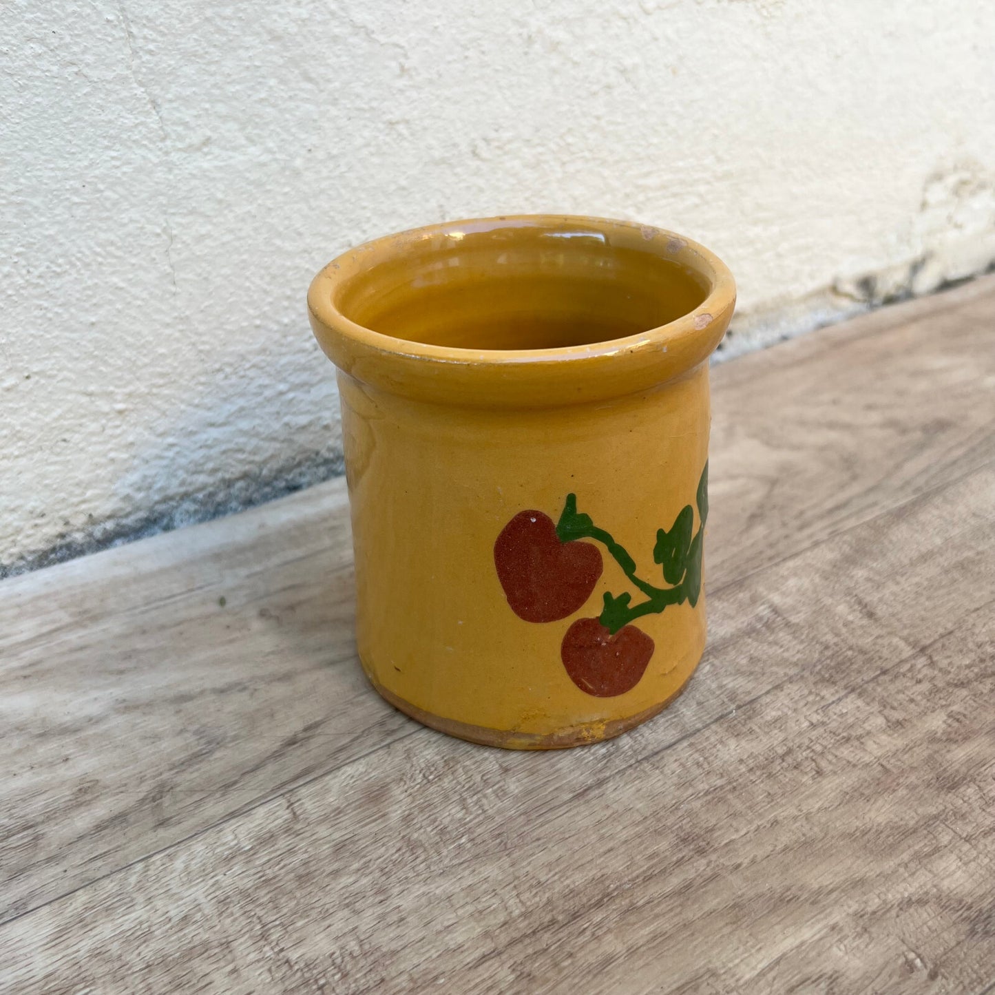 French Confit Pot Yellow Ceramic Antique Cherry Motif Terracotta 29052410 Unmarked