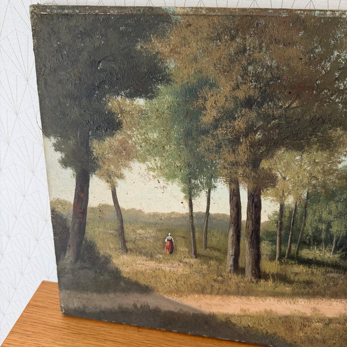 Antique French Landscape Painting Oil Canvas Forest Path Signed 1899 2604261 Fleamarketfrance