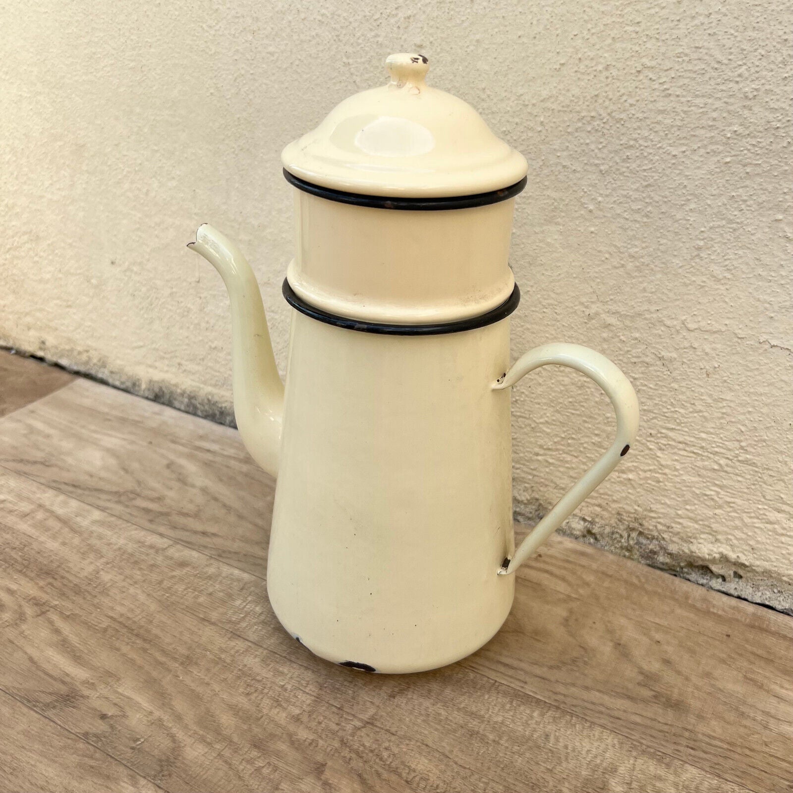 Vintage French Enamelware enameled beige Enamel Coffee Pot 26052213 - Fleamarketfrance