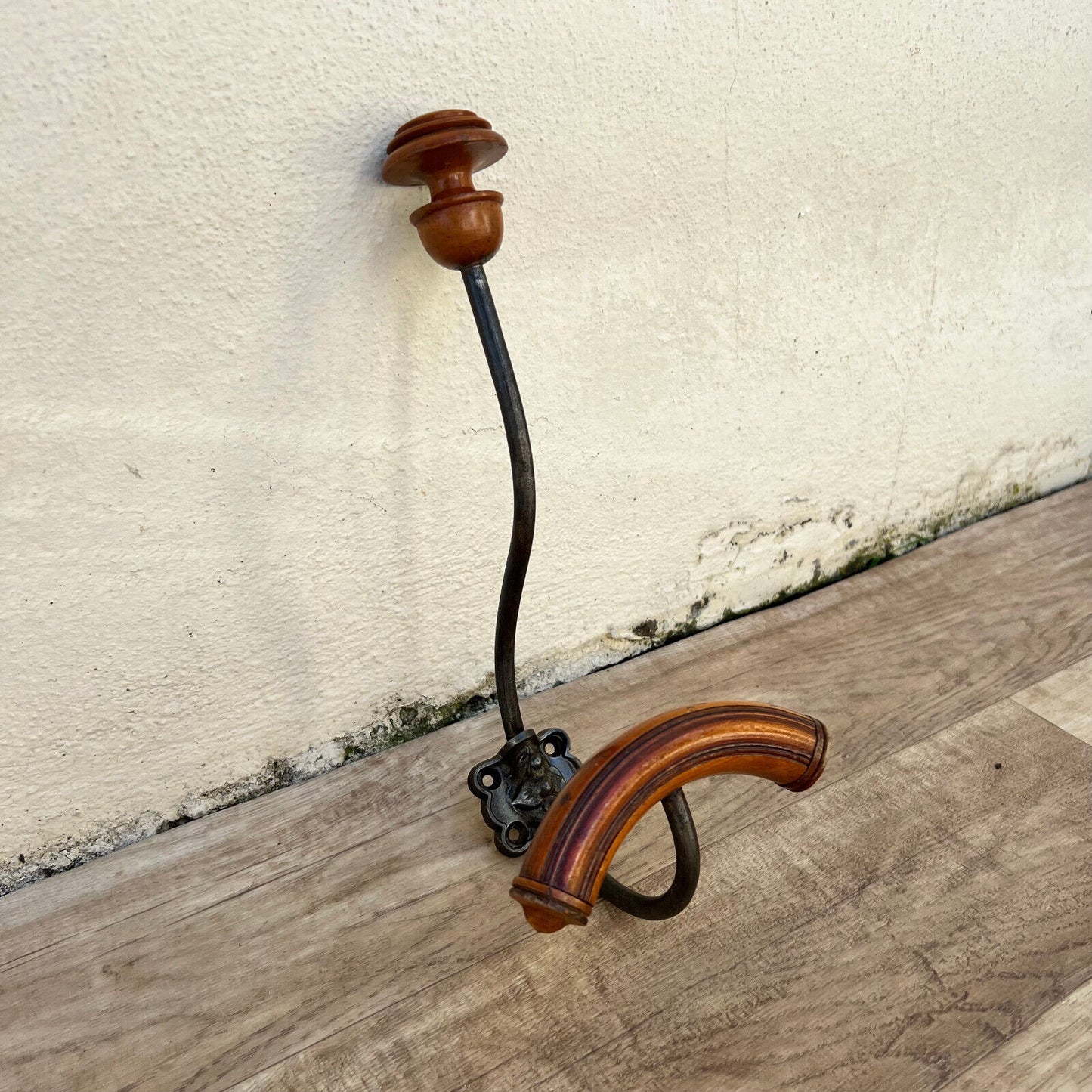 Antique French Coat Hook Hat Hanger metal wood 2411242 - Fleamarketfrance