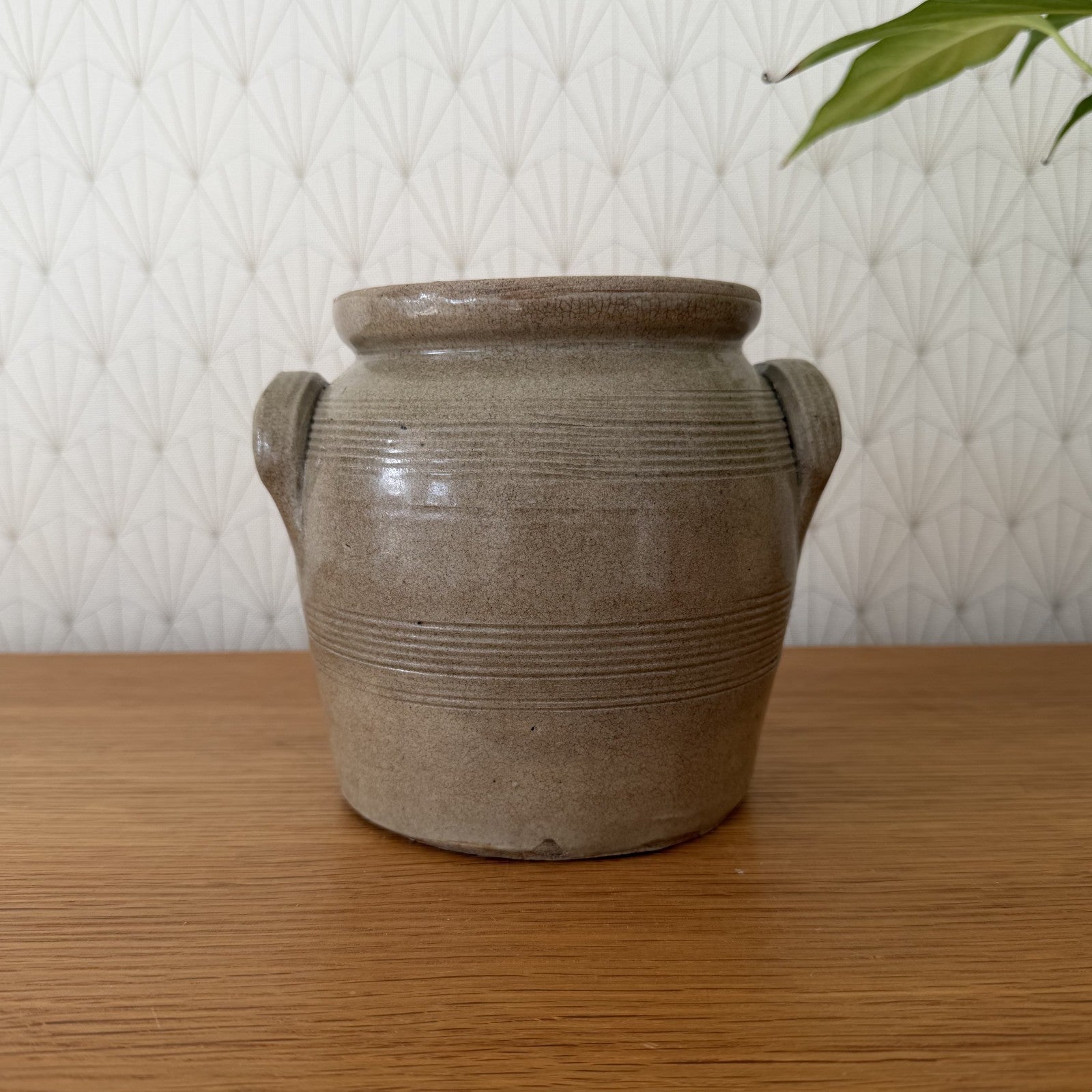 Vintage French Confit Pot Grey Stoneware 2 Handles Pottery 2101265 Unmarked