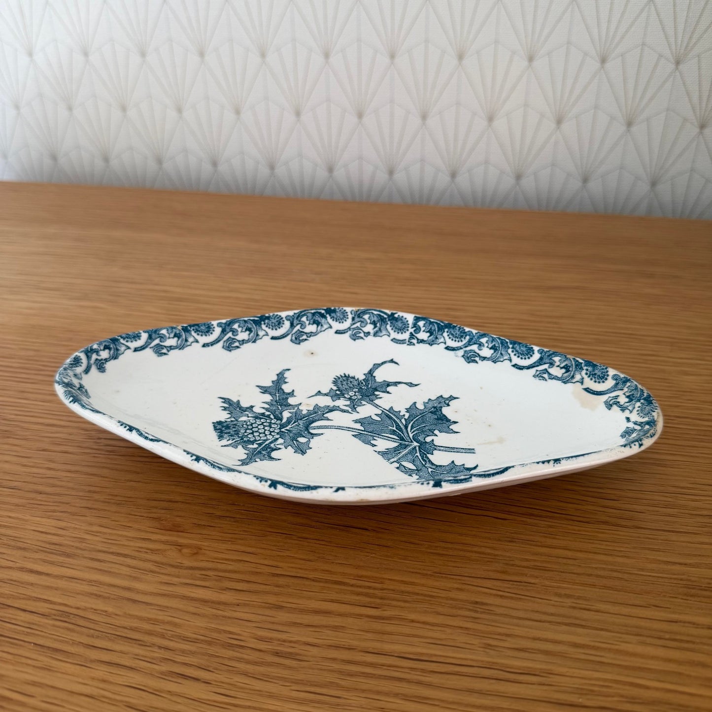 French Transferware Ravier Thistle Pattern Blue White Serving Dish 2710251 Unmarked