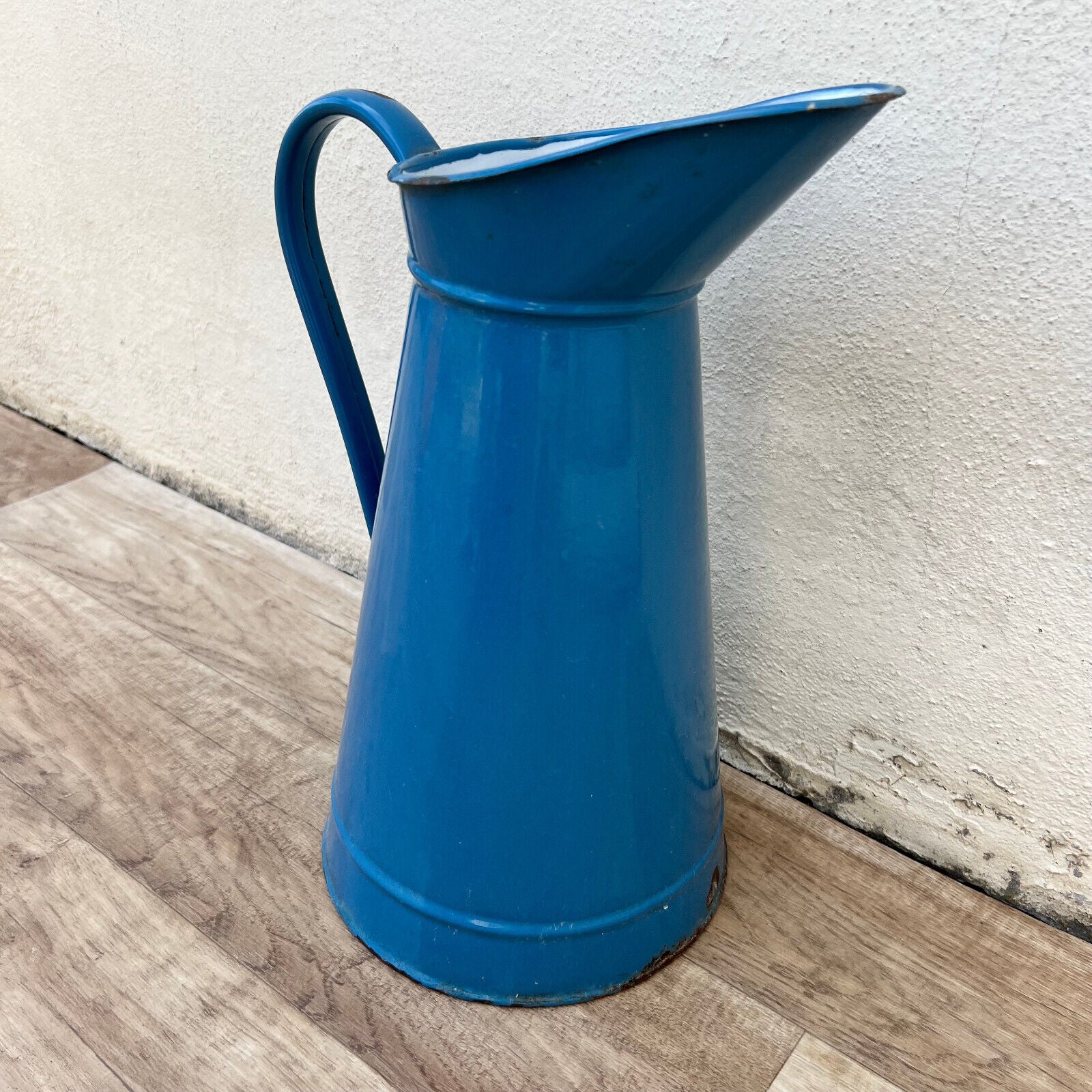 Vintage French Enamel pitcher jug water enameled blue 1512246 - Fleamarketfrance