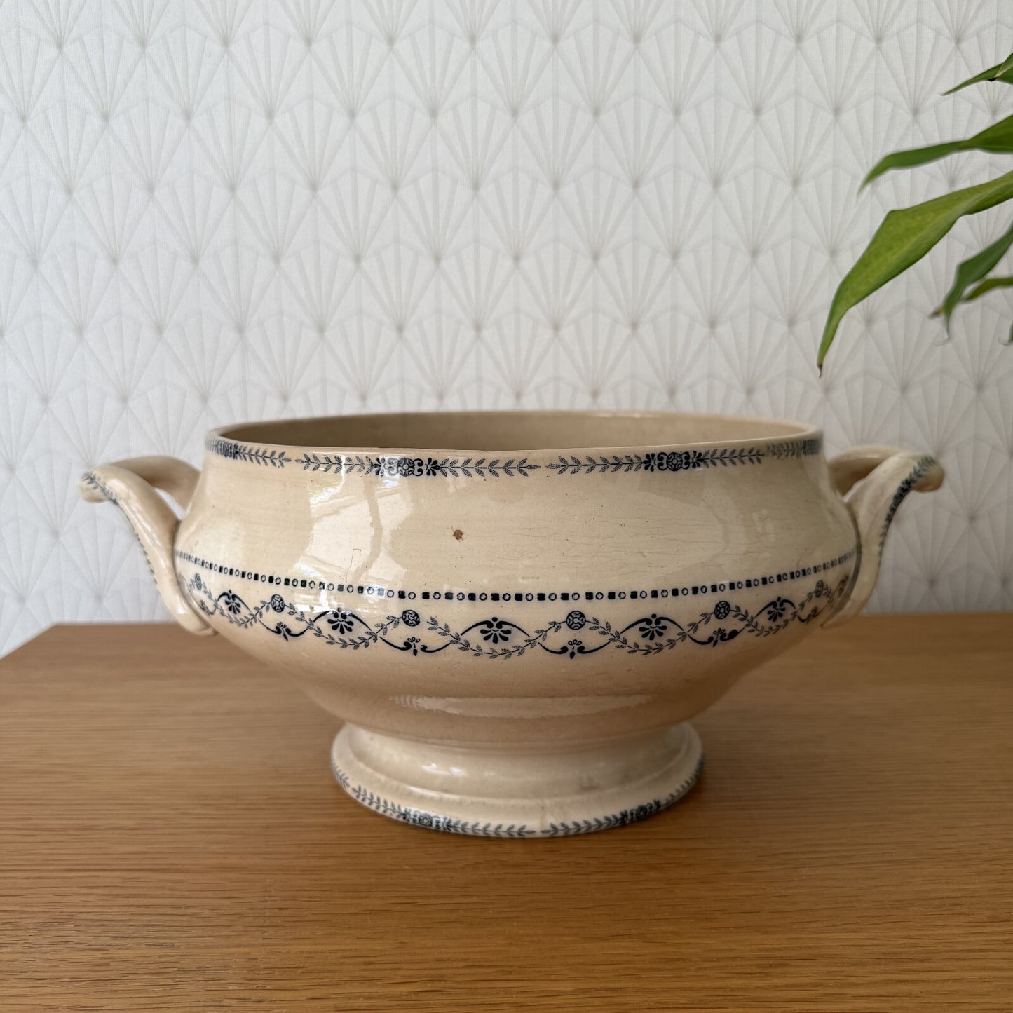 French Vintage Tureen  Earthenware Flowers Fruits Blue Bowl 1906253