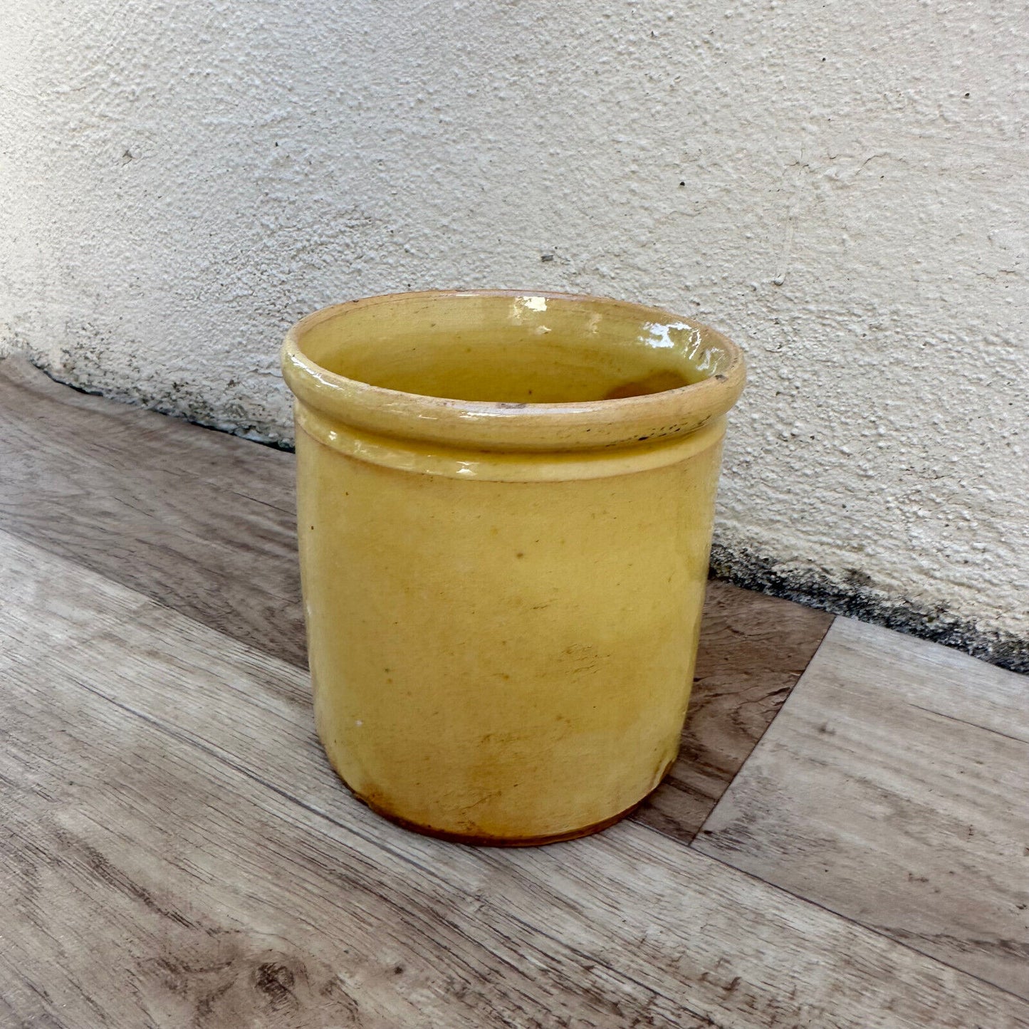 HANDMADE GLAZED BEIGE YELLOW ANTIQUE FRENCH JAM POT CONFIT 0503255 - Fleamarketfrance