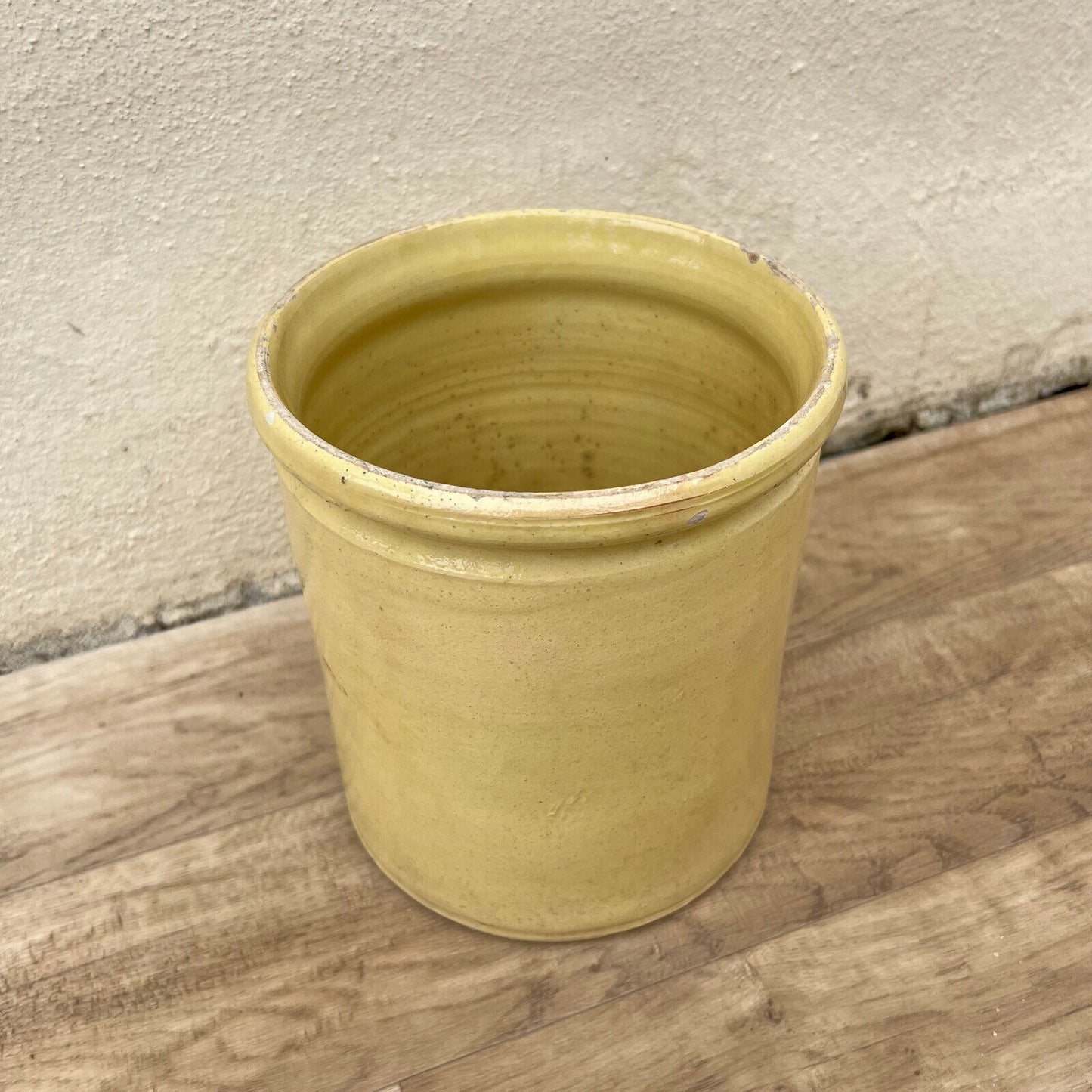 HANDMADE GLAZED YELLOW ANTIQUE FRENCH CONFIT POT TERRACOTTA 8 1/2" 22042225 - Fleamarketfrance