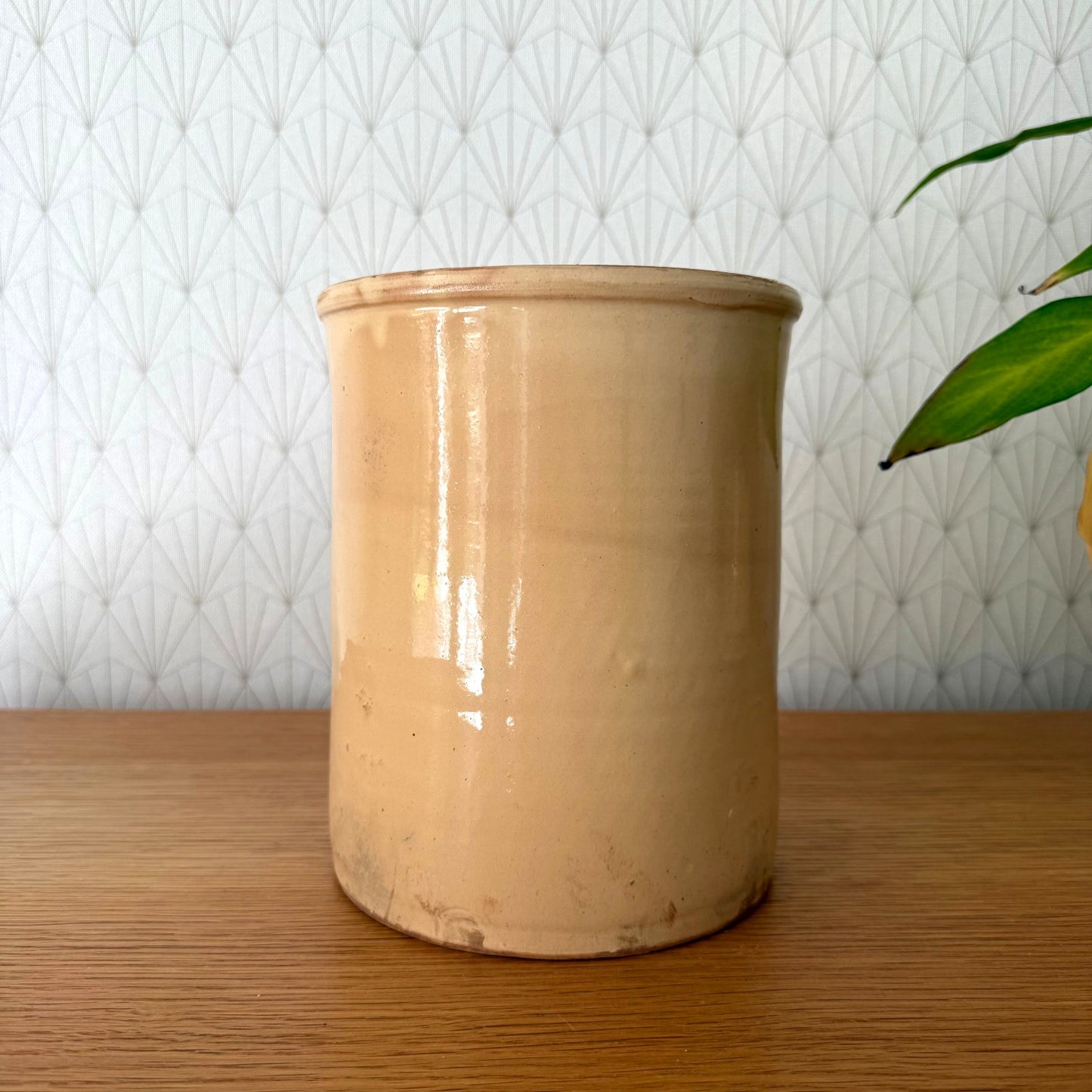 HANDMADE GLAZED YELLOW ANTIQUE FRENCH CONFIT JAM POT SMALL TERRACOTTA 0809251