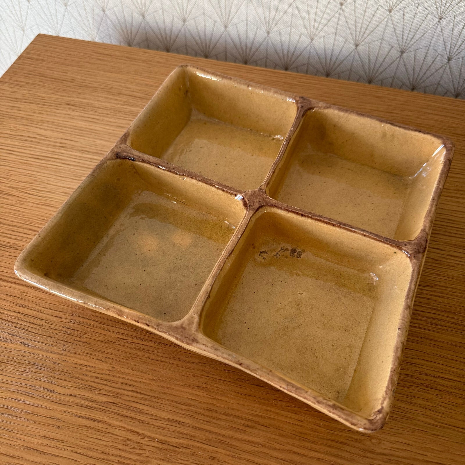 French Ceramic Divided Dish Vintage Yellow Appetizer Serving Bowl 0901257 Unbranded