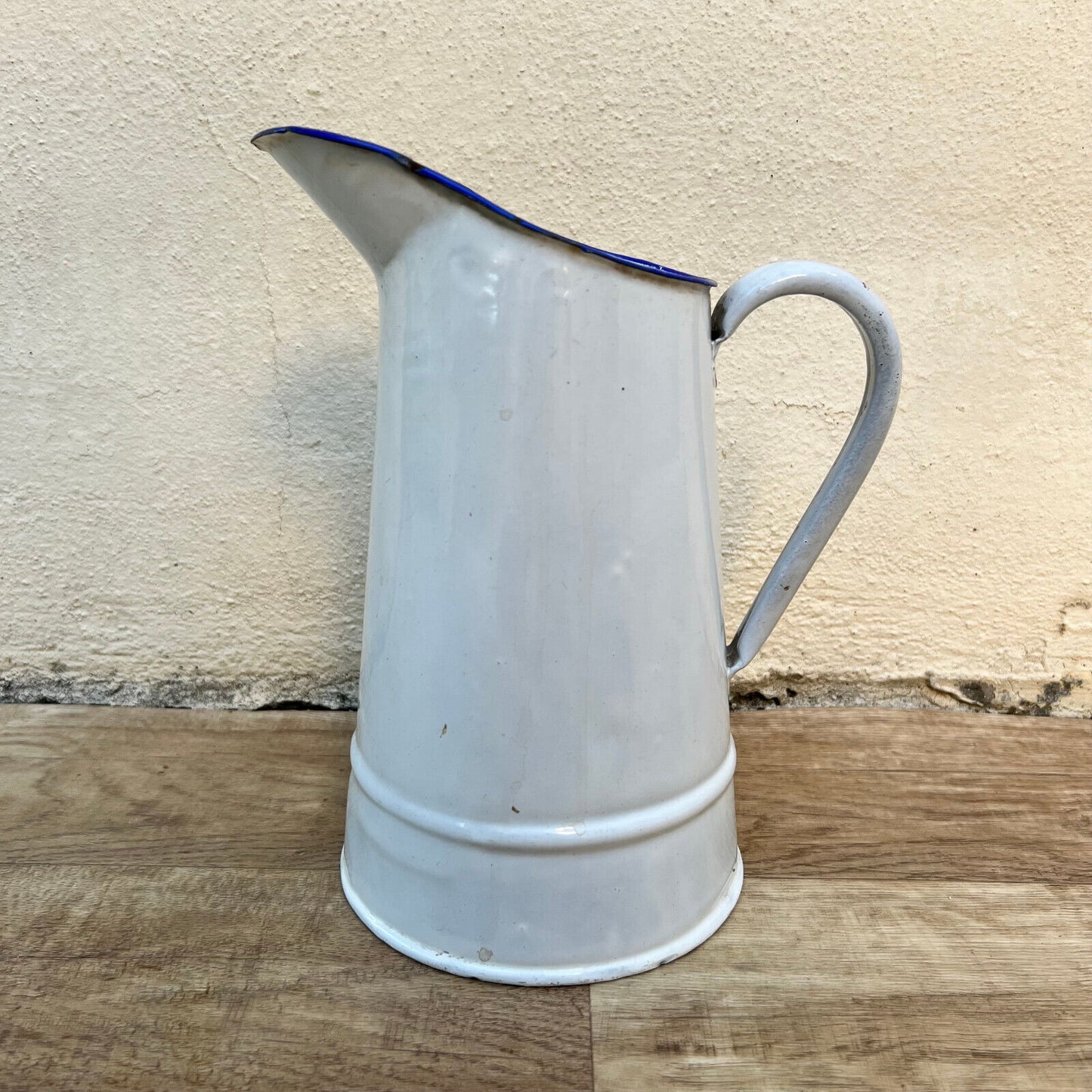 Vintage French Enamel pitcher jug water enameled white small 0610228 - Fleamarketfrance