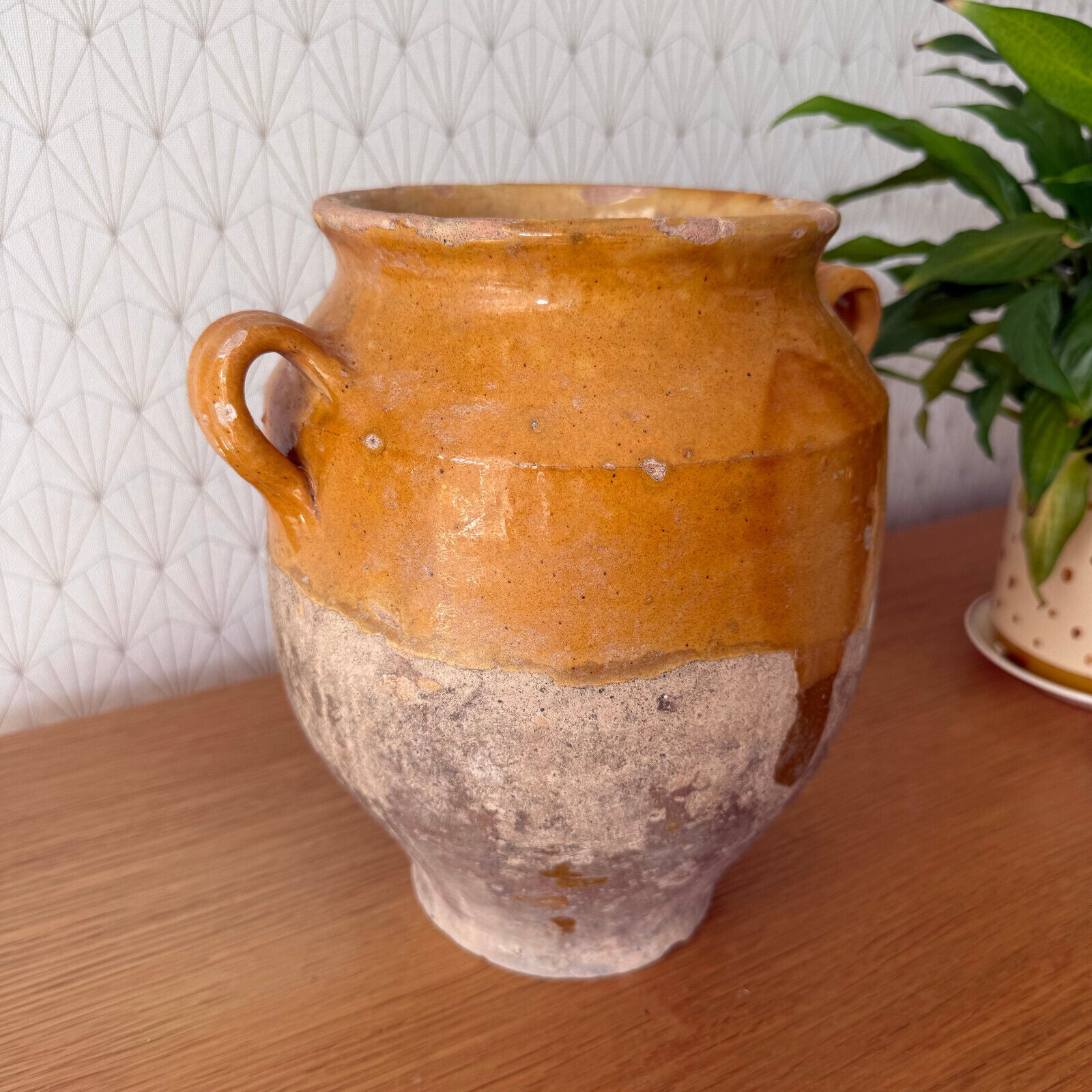 RARE 10 1/4" HANDMADE GLAZED TERRA COTTA ANTIQUE FRENCH CONFIT POT VASE 1101252 - Fleamarketfrance