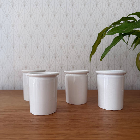 4 Handmade Glazed White French Confit Jam Pot Small size 1602257 Unmarked