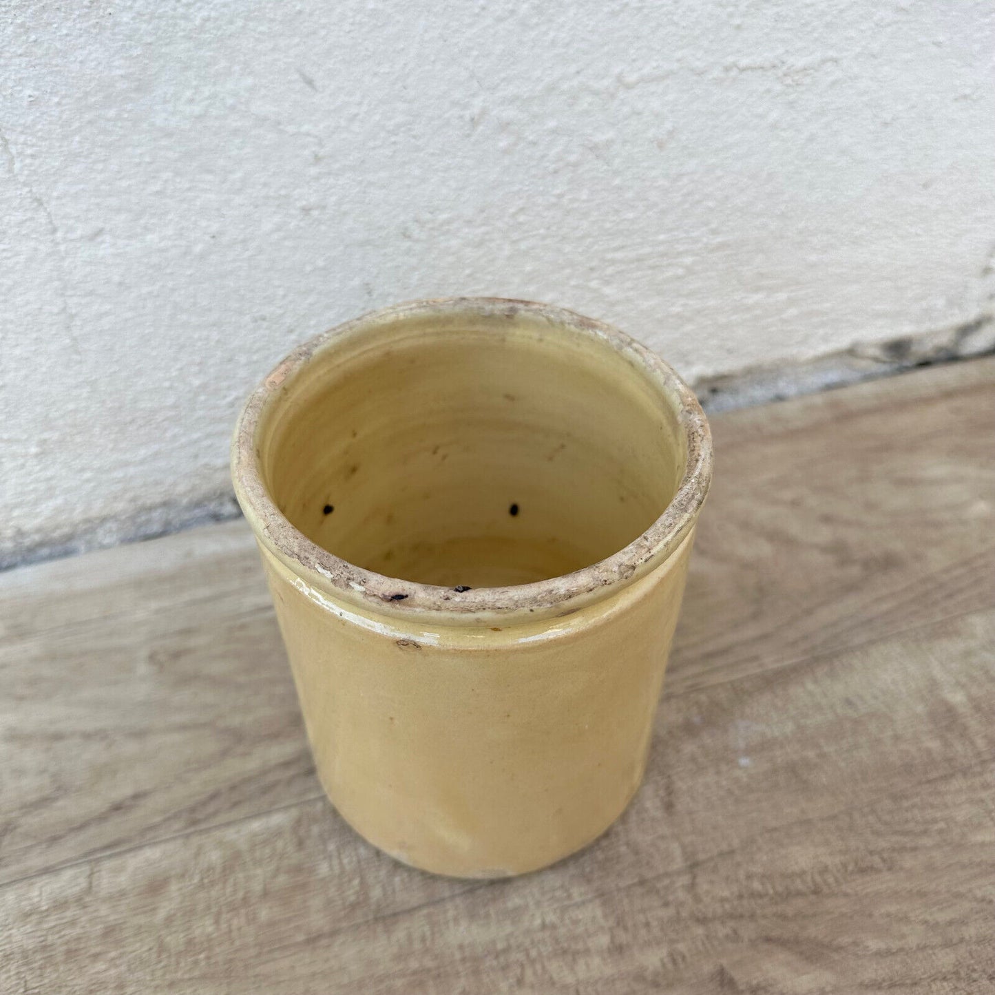 HANDMADE GLAZED YELLOW ANTIQUE FRENCH CONFIT JAM POT TERRACOTTA STAMPED 0706236 - Fleamarketfrance