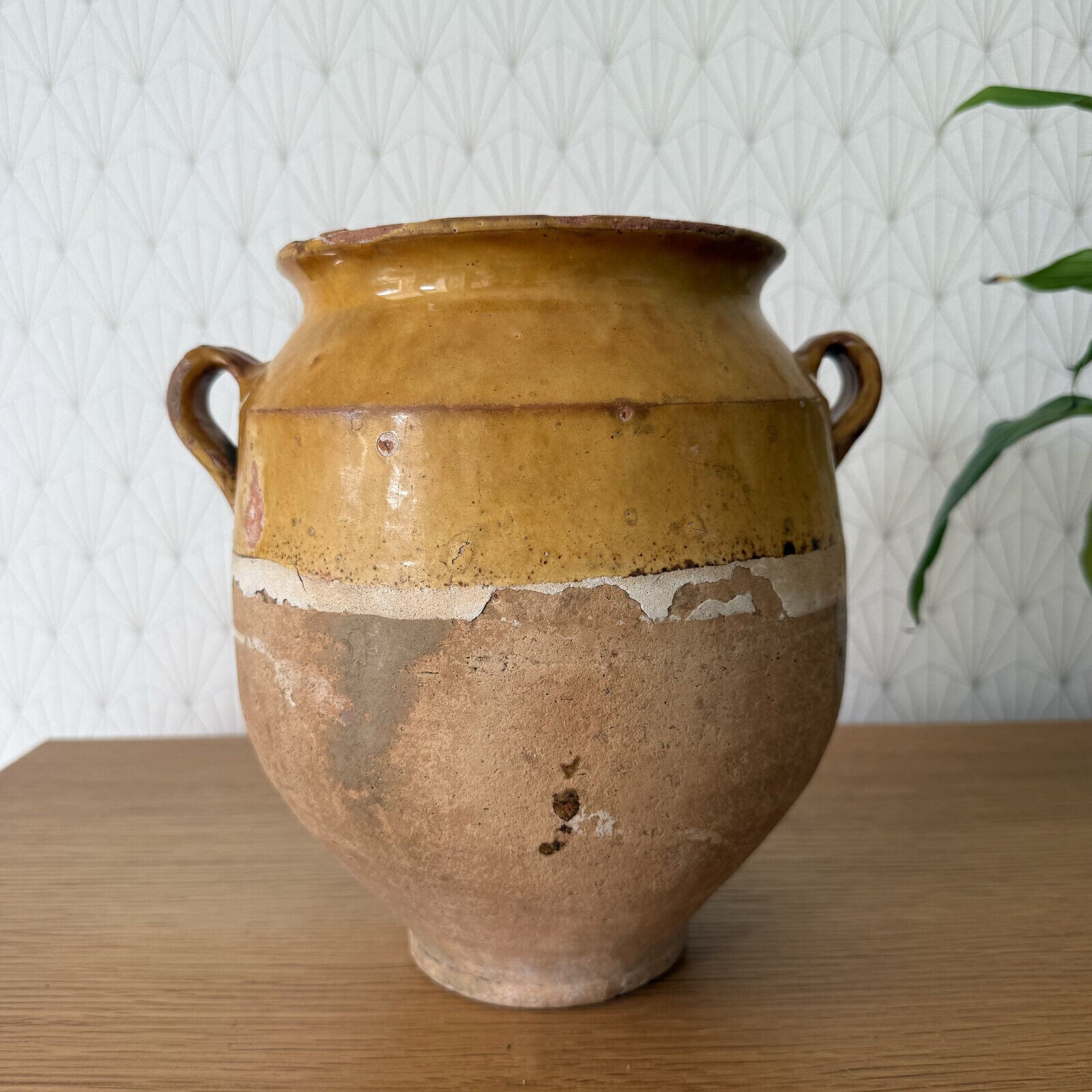 RARE 9" HANDMADE GLAZED TERRA COTTA ANTIQUE FRENCH CONFIT POT VASE 1101251 - Fleamarketfrance