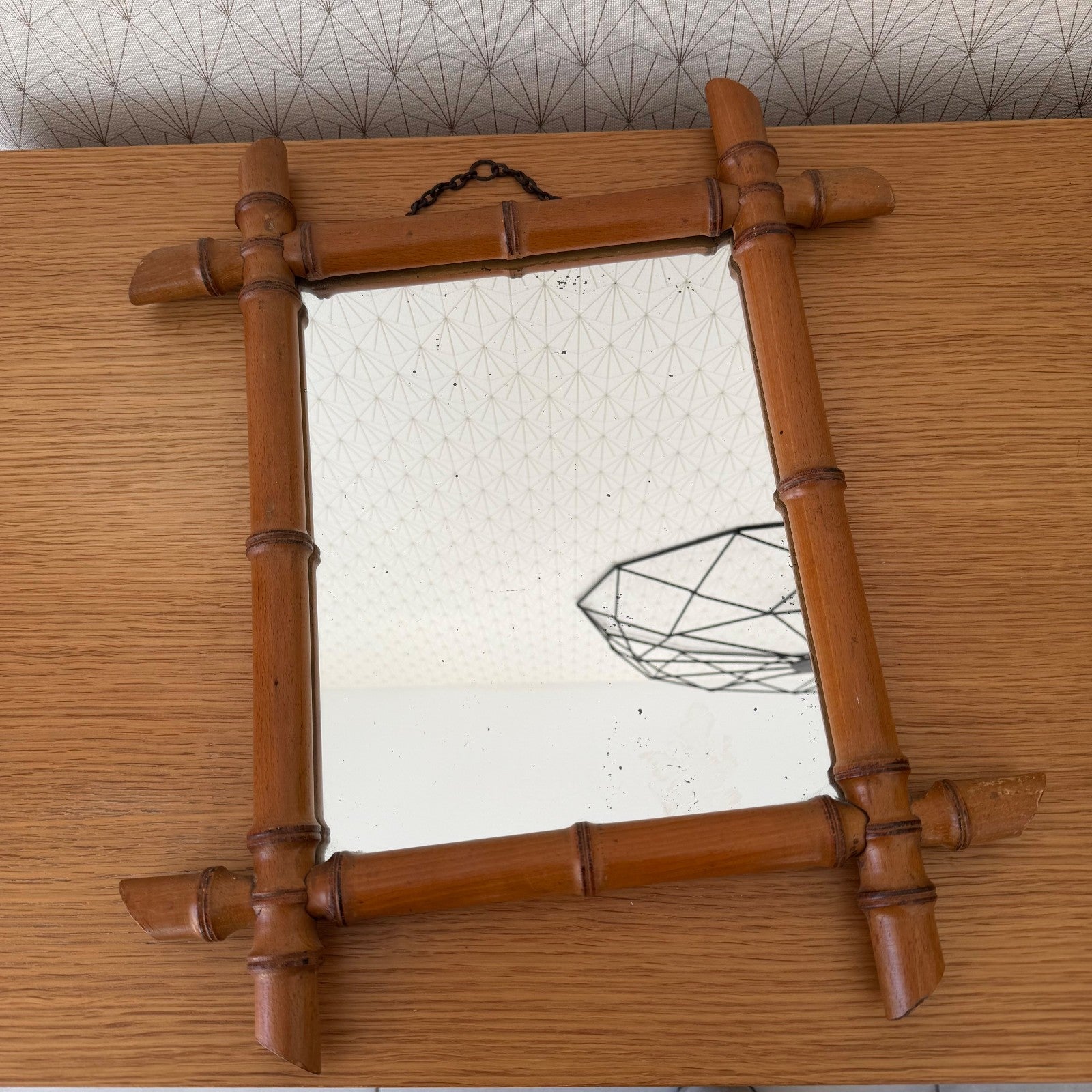 Vintage French wood faux bamboo WALL-HANGING MIRROR 0202268 Fleamarketfrance