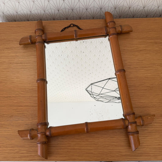 Vintage French wood faux bamboo WALL-HANGING MIRROR 0202268 Fleamarketfrance