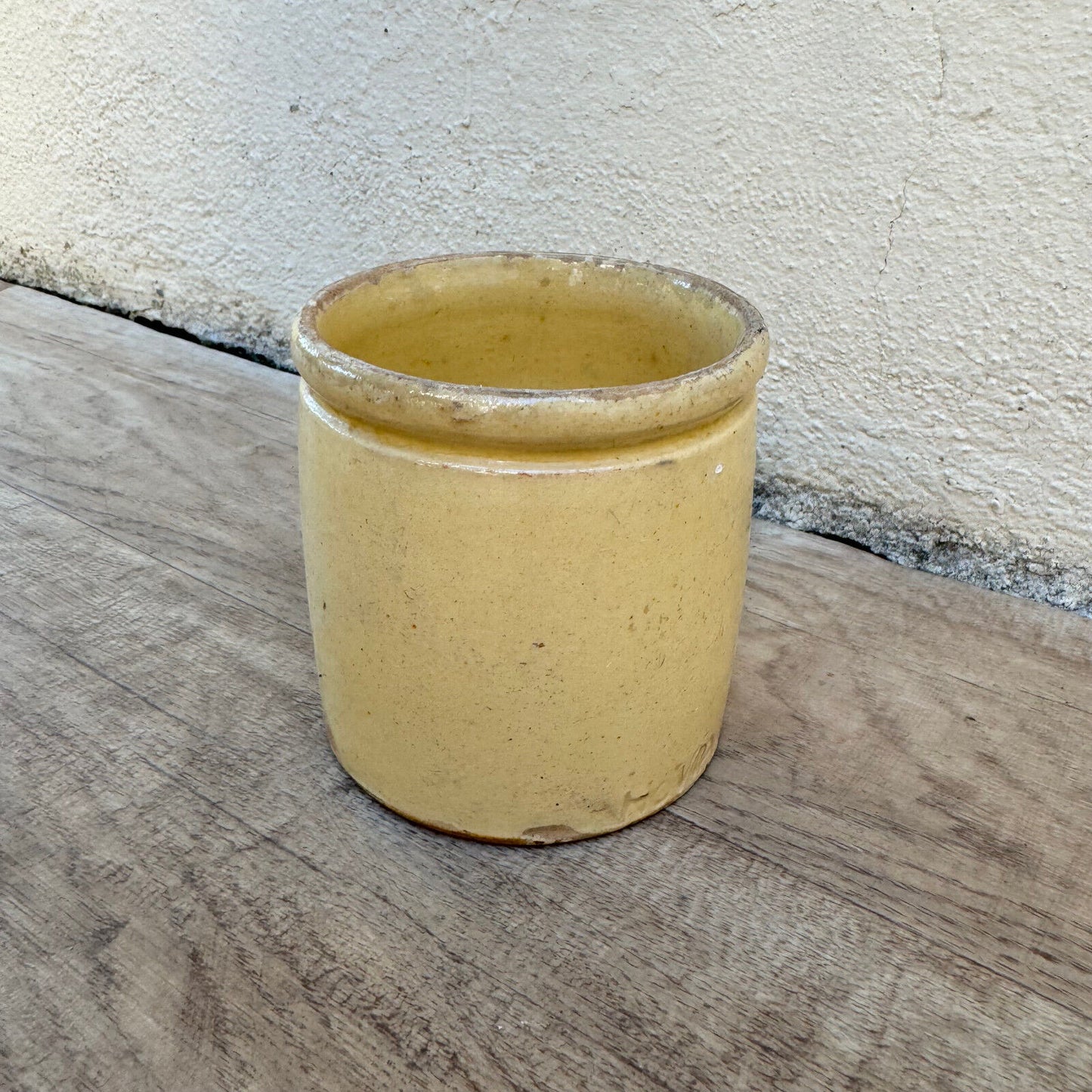 HANDMADE GLAZED YELLOW ANTIQUE FRENCH JAM CONFIT POT TERRACOTTA  0410237 - Fleamarketfrance