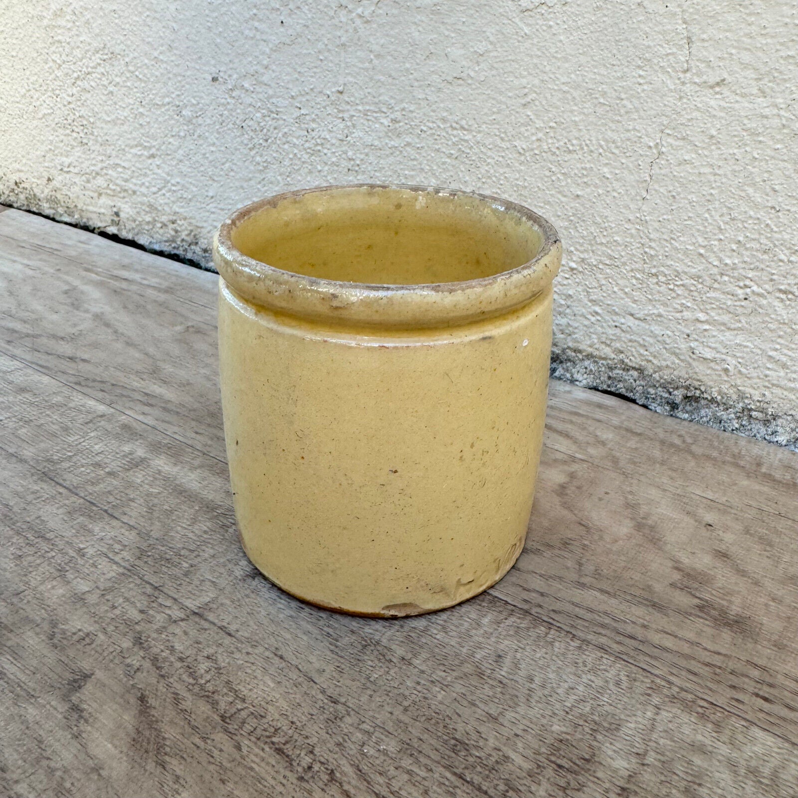 HANDMADE GLAZED YELLOW ANTIQUE FRENCH JAM CONFIT POT TERRACOTTA  0410237 - Fleamarketfrance