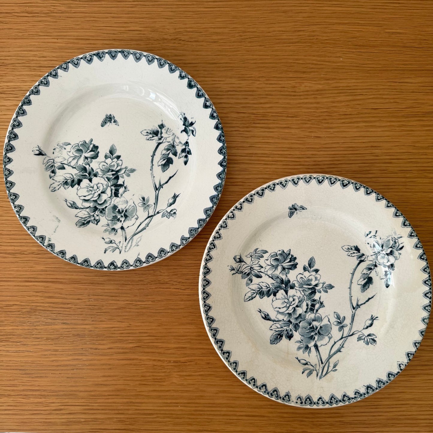 2 French Dinner plates decor flowers blues ironstone 1707253