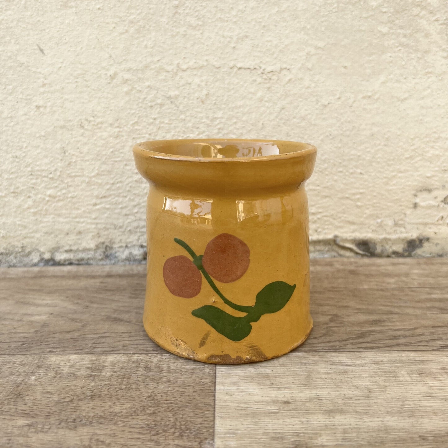 HANDMADE GLAZED YELLOW ANTIQUE FRENCH CONFIT JAM POT 4" TERRACOTTA  12102413 - Fleamarketfrance