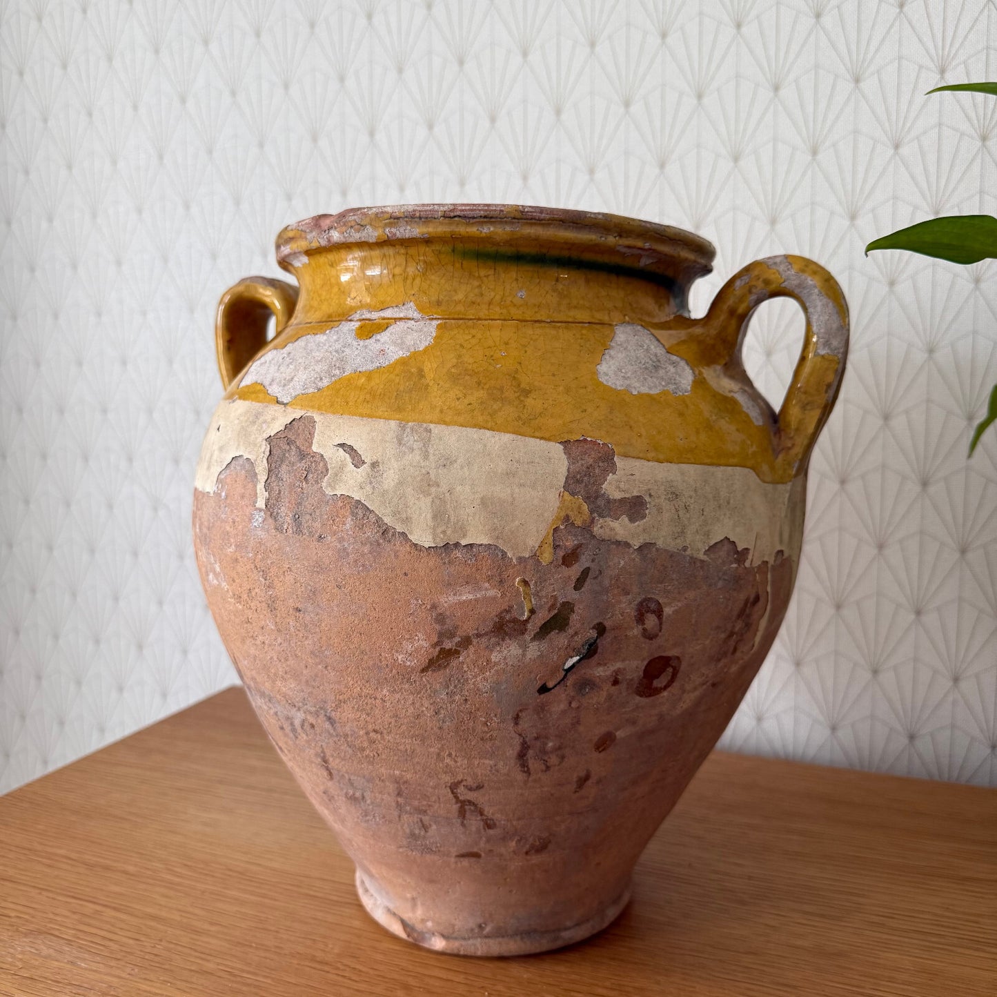 French Confit Pot Antique Terracotta Yellow Green Large Glazed 2302256 Unmarked