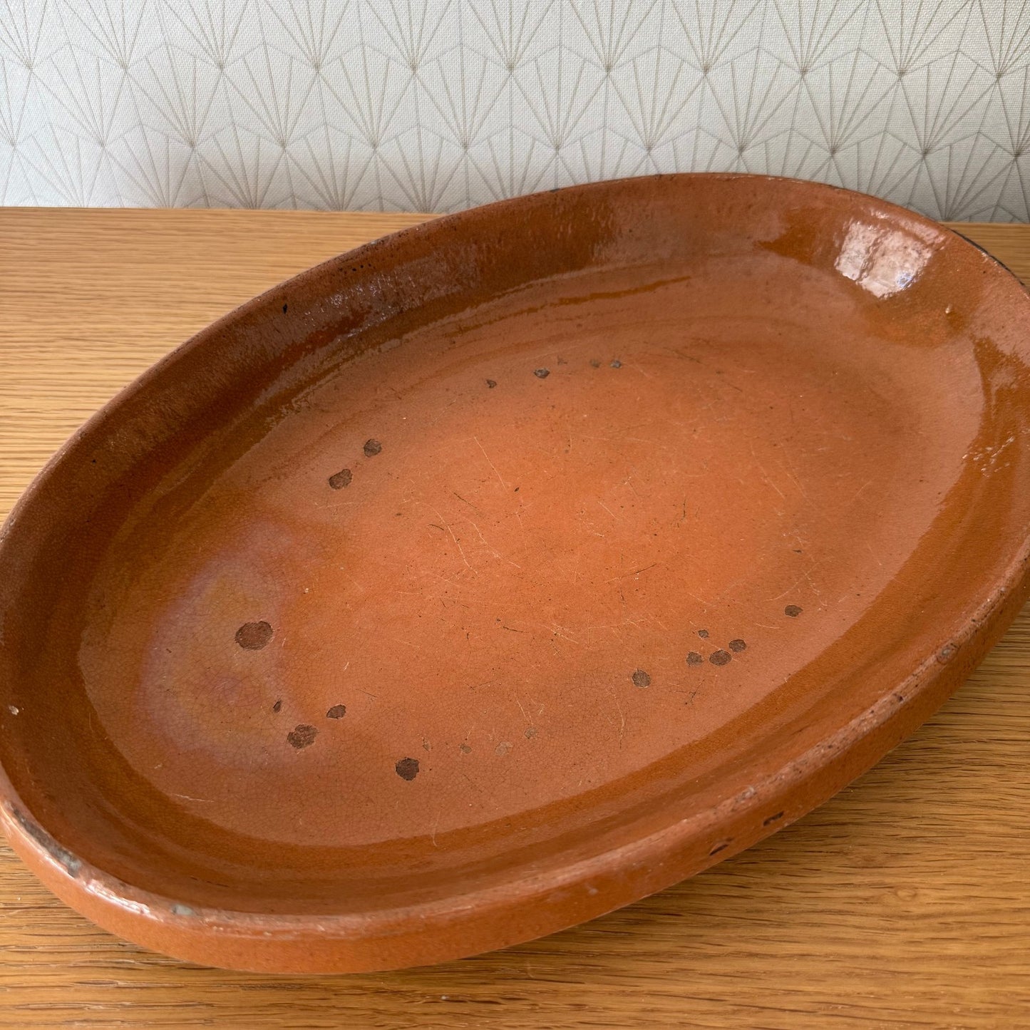 Vintage Handmade French Bakeware 16 3/4 terrine plate gratin oval 04092511