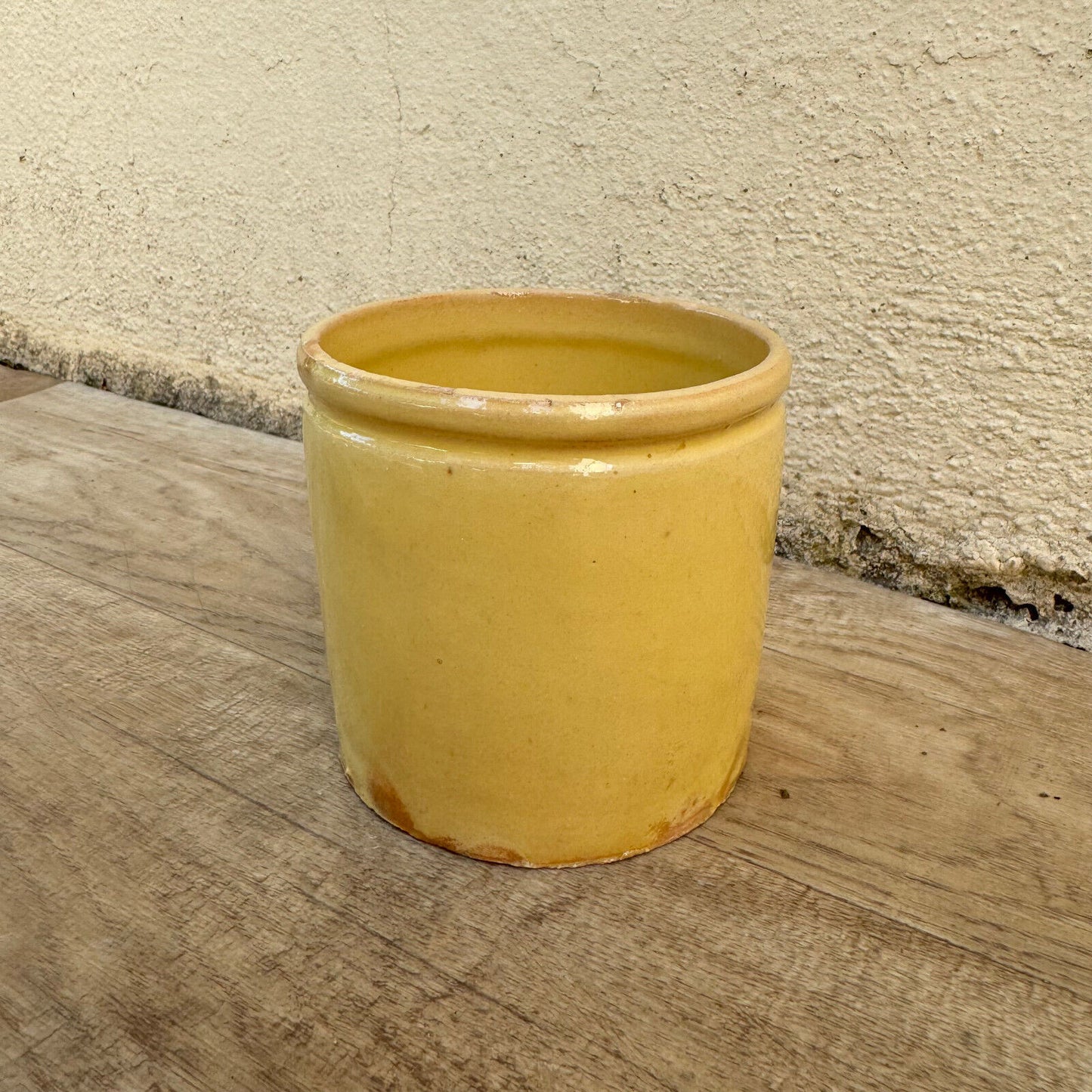 HANDMADE GLAZED YELLOW ANTIQUE FRENCH CONFIT JAM POT TERRACOTTA 09072415 - Fleamarketfrance