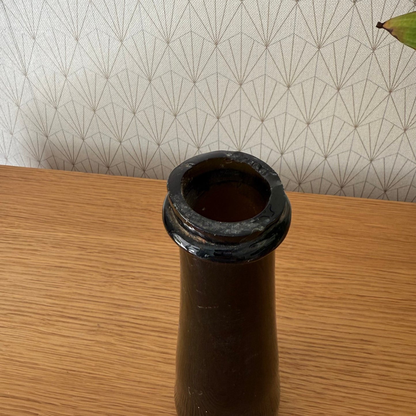 FRENCH BLACKGLASS HAND BLOWN TAPERED TRUFFLE BOTTLE DARK OLIVE GLASS 0309258