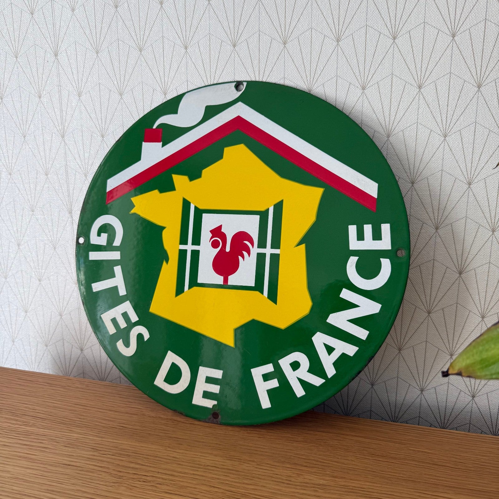 French Vintage Gites de France Enamel Street Sign Green Round 35cm 0809259 Fleamarketfrance : French vintage and antique decor