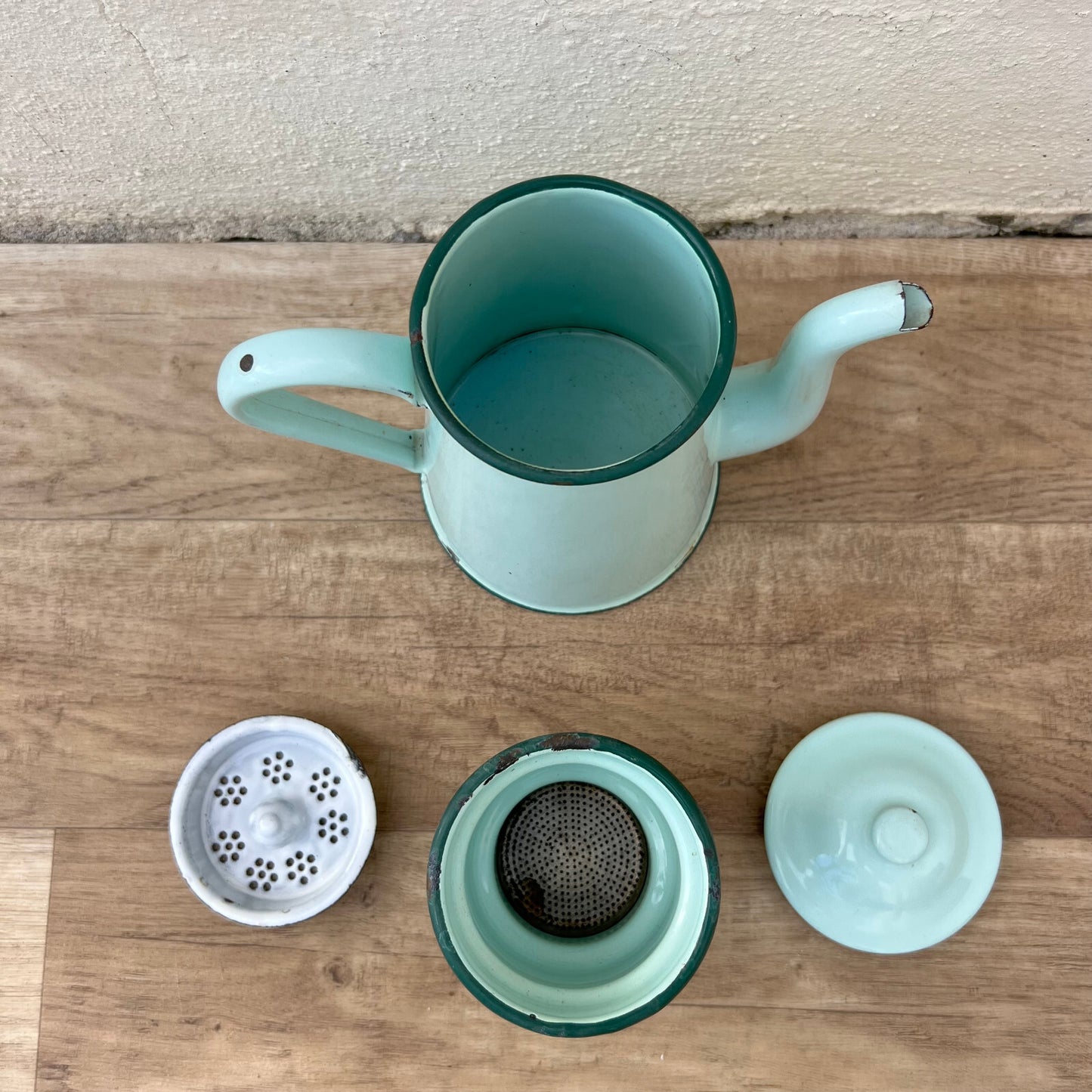 Vintage French Enamel Coffee Pot Green Enamelware Cafetiere 22cm 3009224 Fleamarketfrance