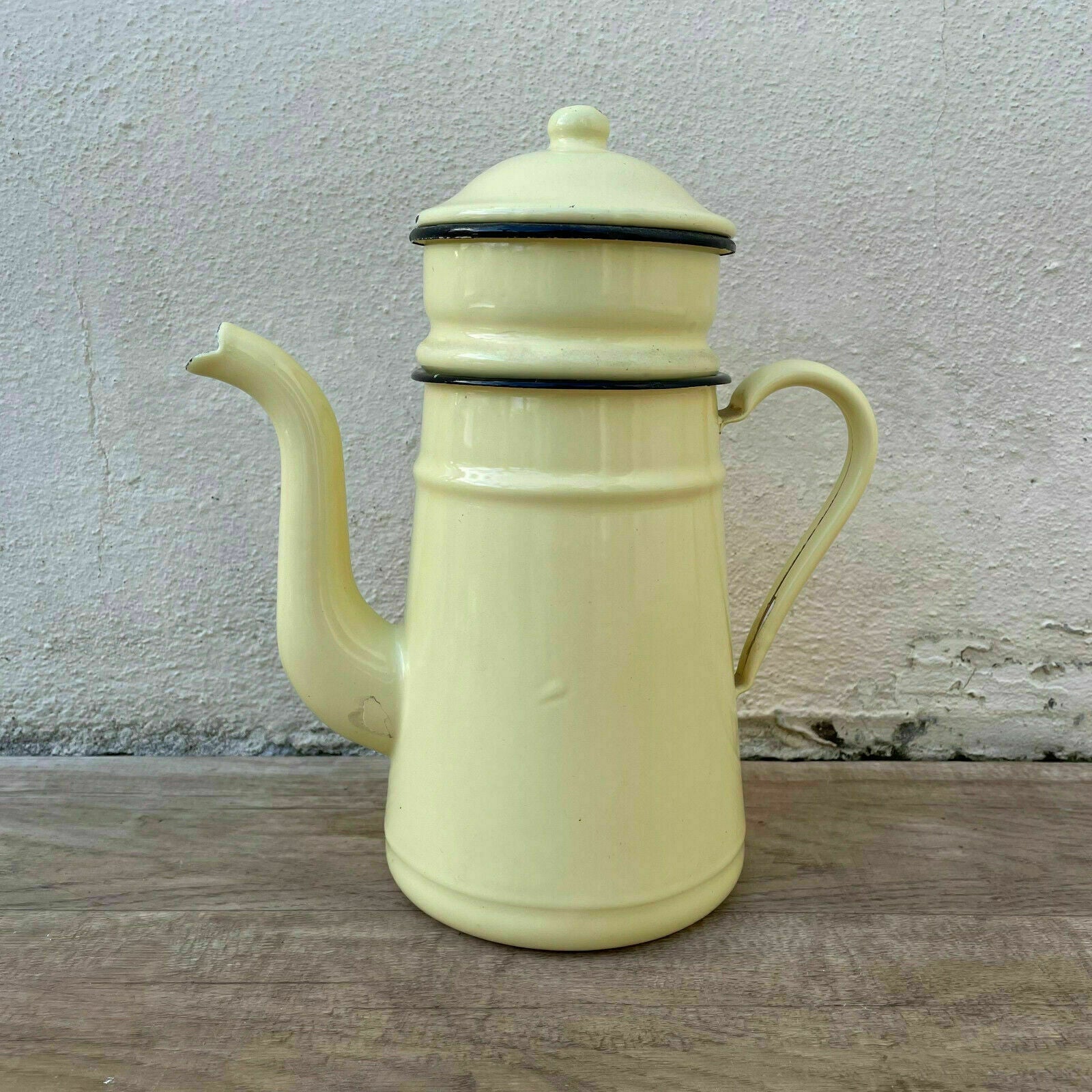 Vintage French Enamelware Enameled yellow Enamel Coffee Pot 0511214 - Fleamarketfrance