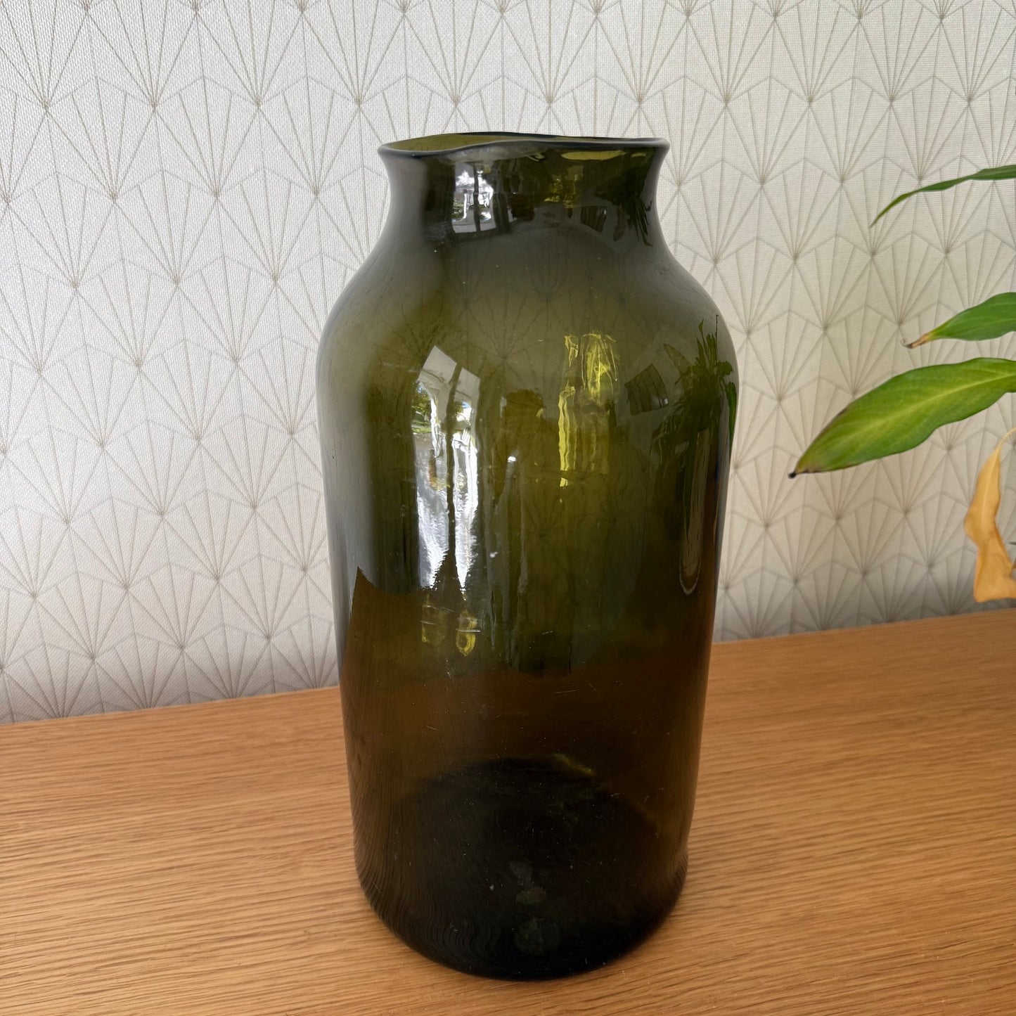 Antique French Hand Blown Green Glass Pickling Truffle Bocal Jar 12 1/4"08092512