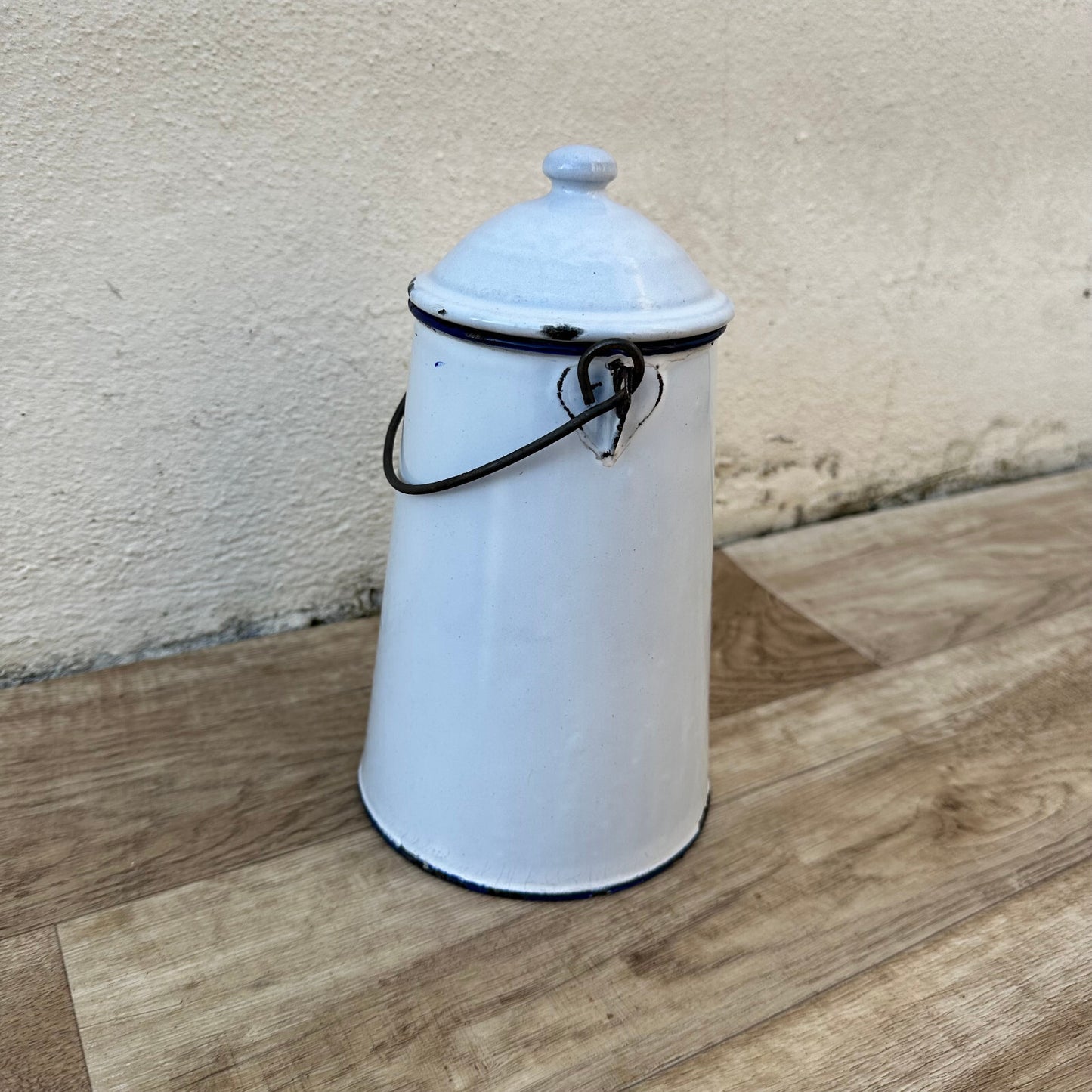 French Enamelware Milk Pot White Black Trim Vintage Farmhouse 1302234 Fleamarketfrance
