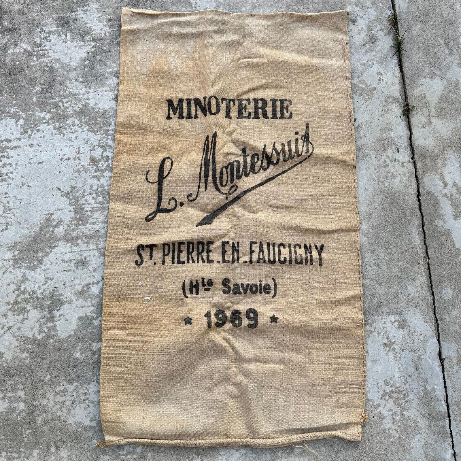Vintage French Flour Sack 1969 Linen Grain Bag Montesuis Haute-Savoie 1710241 Unbranded