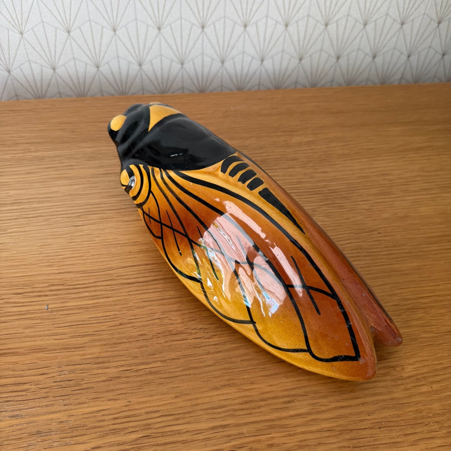 Vintage French MAJOLICA CICADA WALL POCKET VASE Provence BIG 02112510