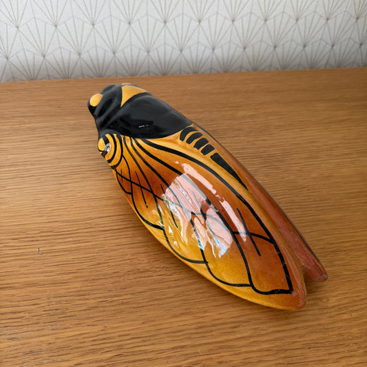 Vintage French MAJOLICA CICADA WALL POCKET VASE Provence BIG 02112510