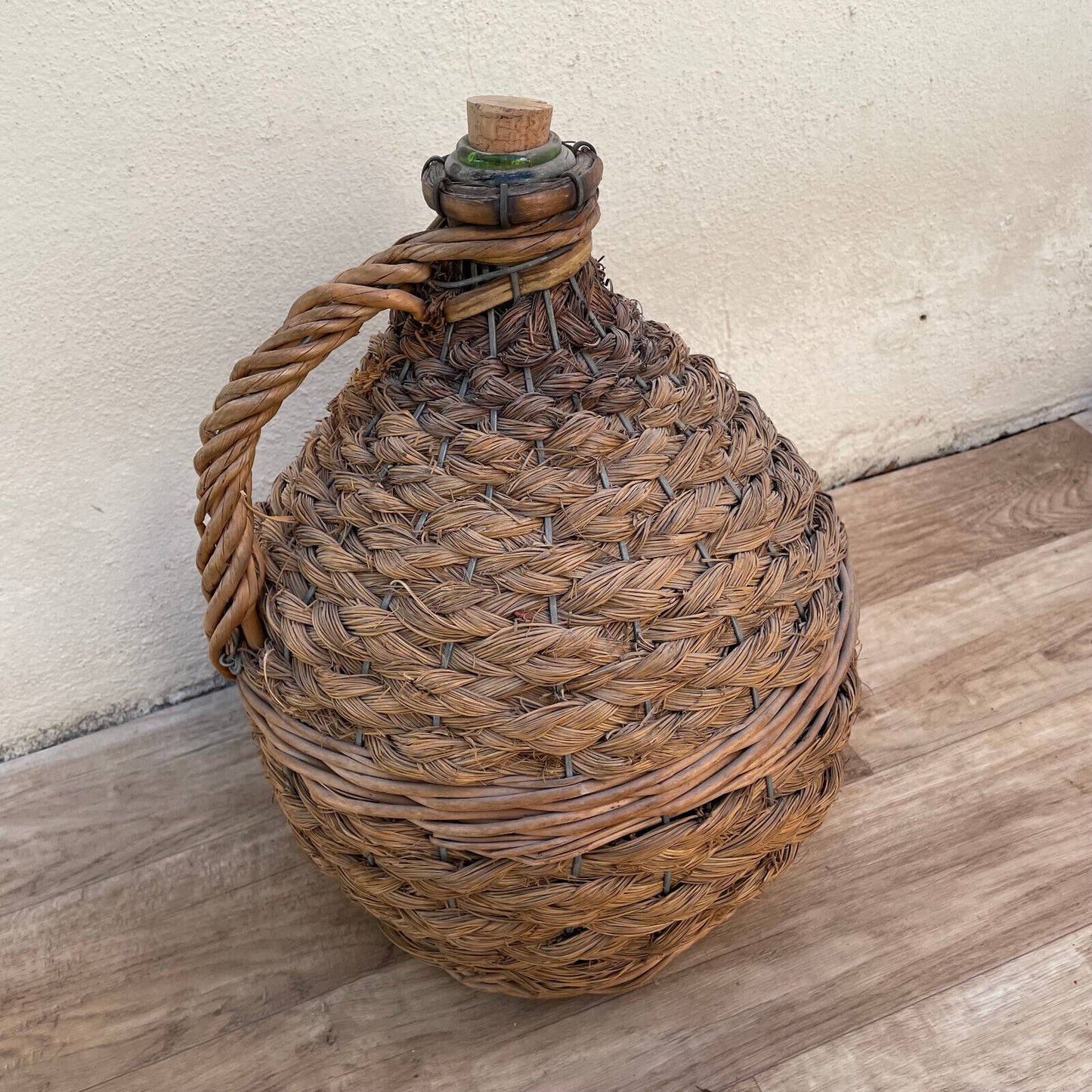 Old French Green Dame Jeanne Demi John Carboy Bottle bonbonne rattan 2710222 - Fleamarketfrance