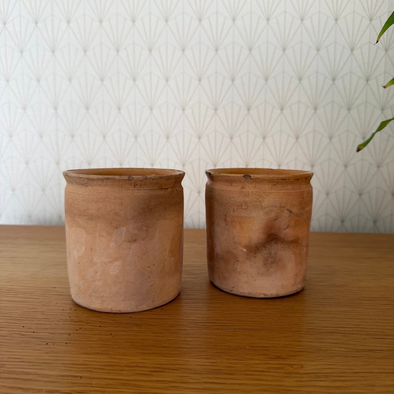 Antique French Confit Pots Pair Handmade Terracotta Kitchen 4" 20102517 Unmarked