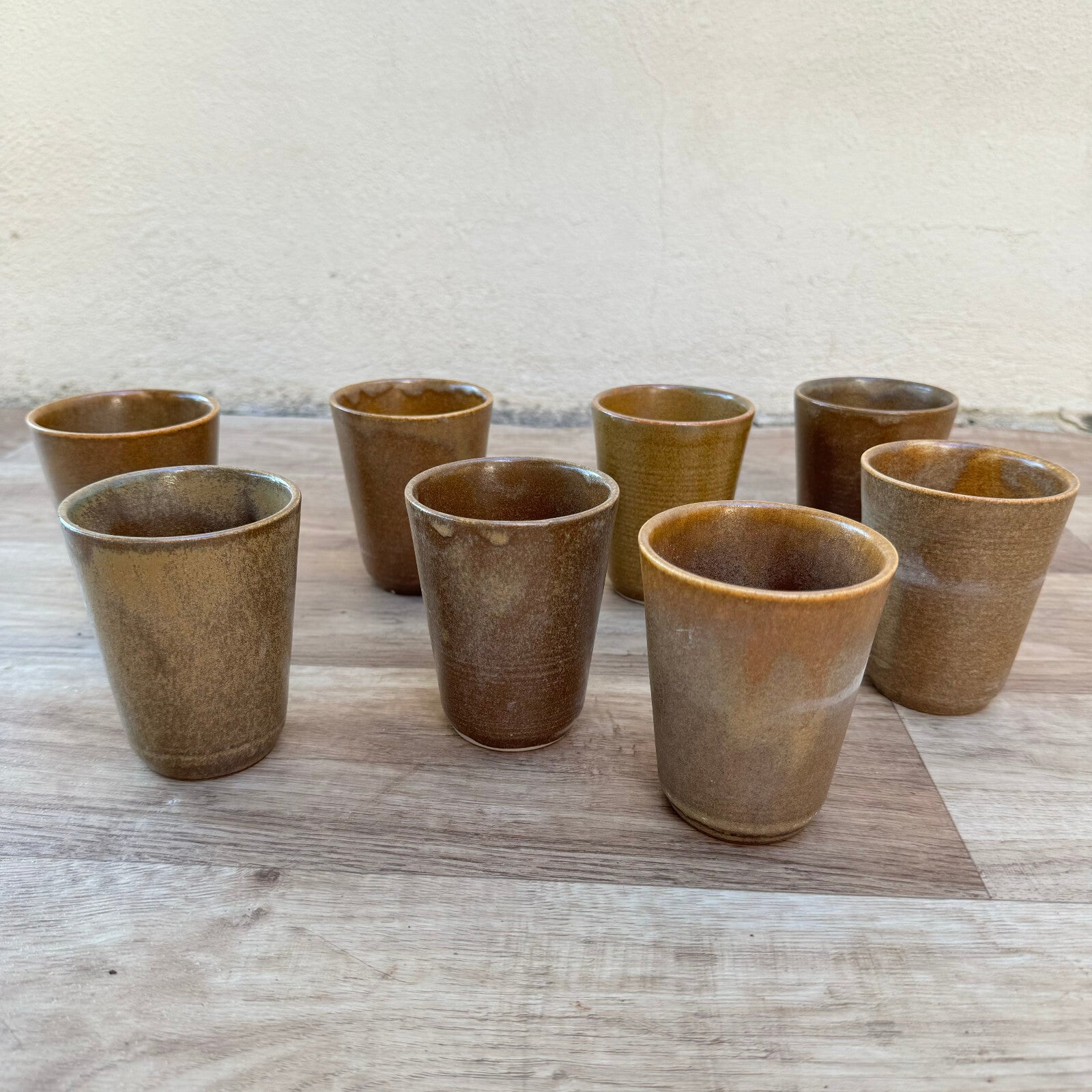 French Vintage Digoin Stoneware Cups Set of 8 Brown Ceramic Glasses 1201255 Digoin