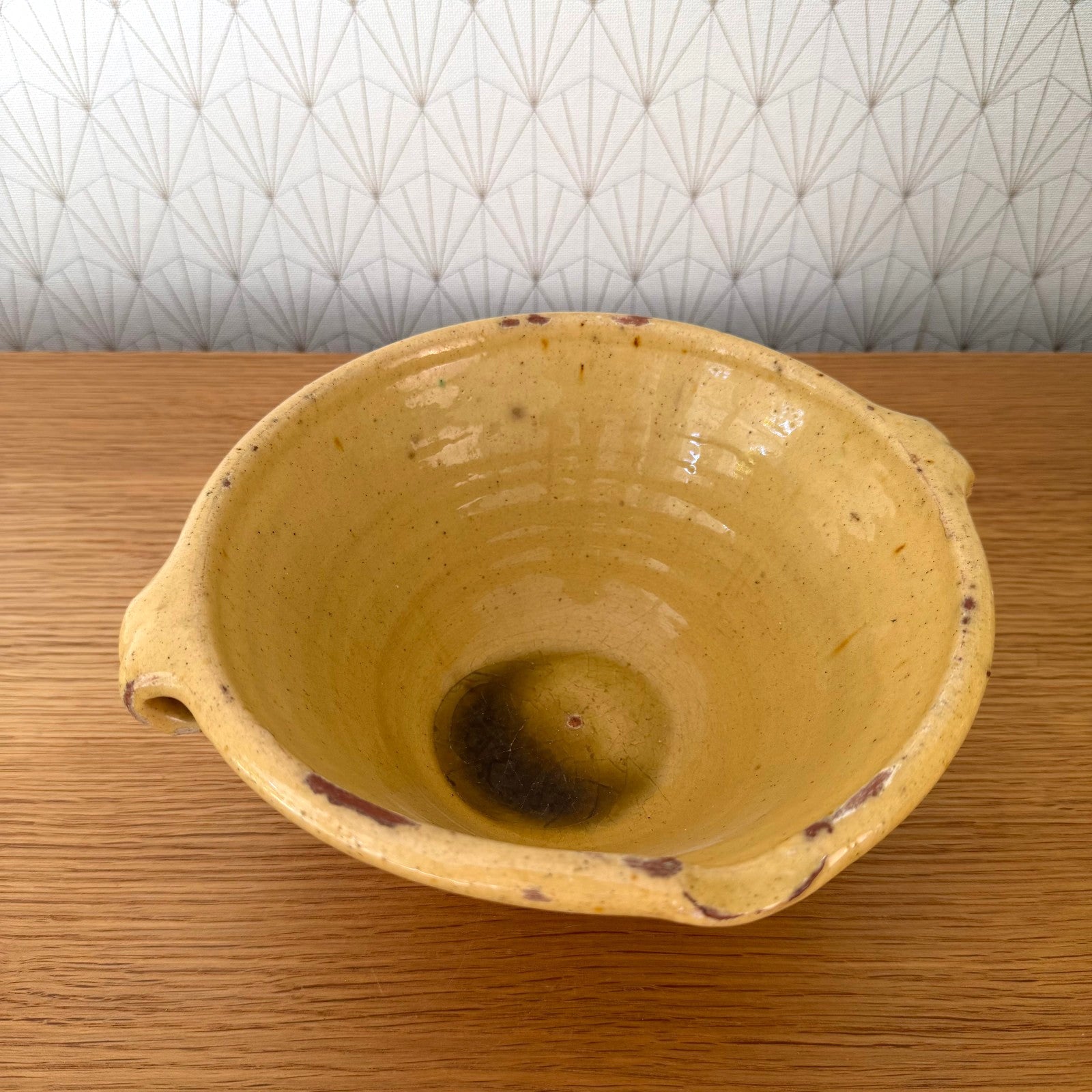 Vintage French Pottery Tian Bowl Yellow Terracotta Mixing 8.5" 2210254 Fleamarketfrance : French vintage and antique decor