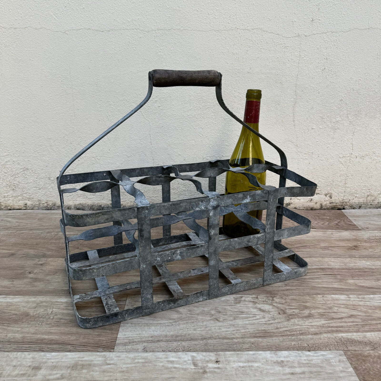 ANTIQUE VINTAGE FRENCH Handmade Metal 8 zinc Bottle Wine Carrier Basket 2208248 - Fleamarketfrance