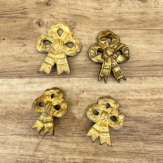 Antique French Brass Ribbon Bow Ornaments Hardware Set 4pc Furniture 0805245 Fleamarketfrance