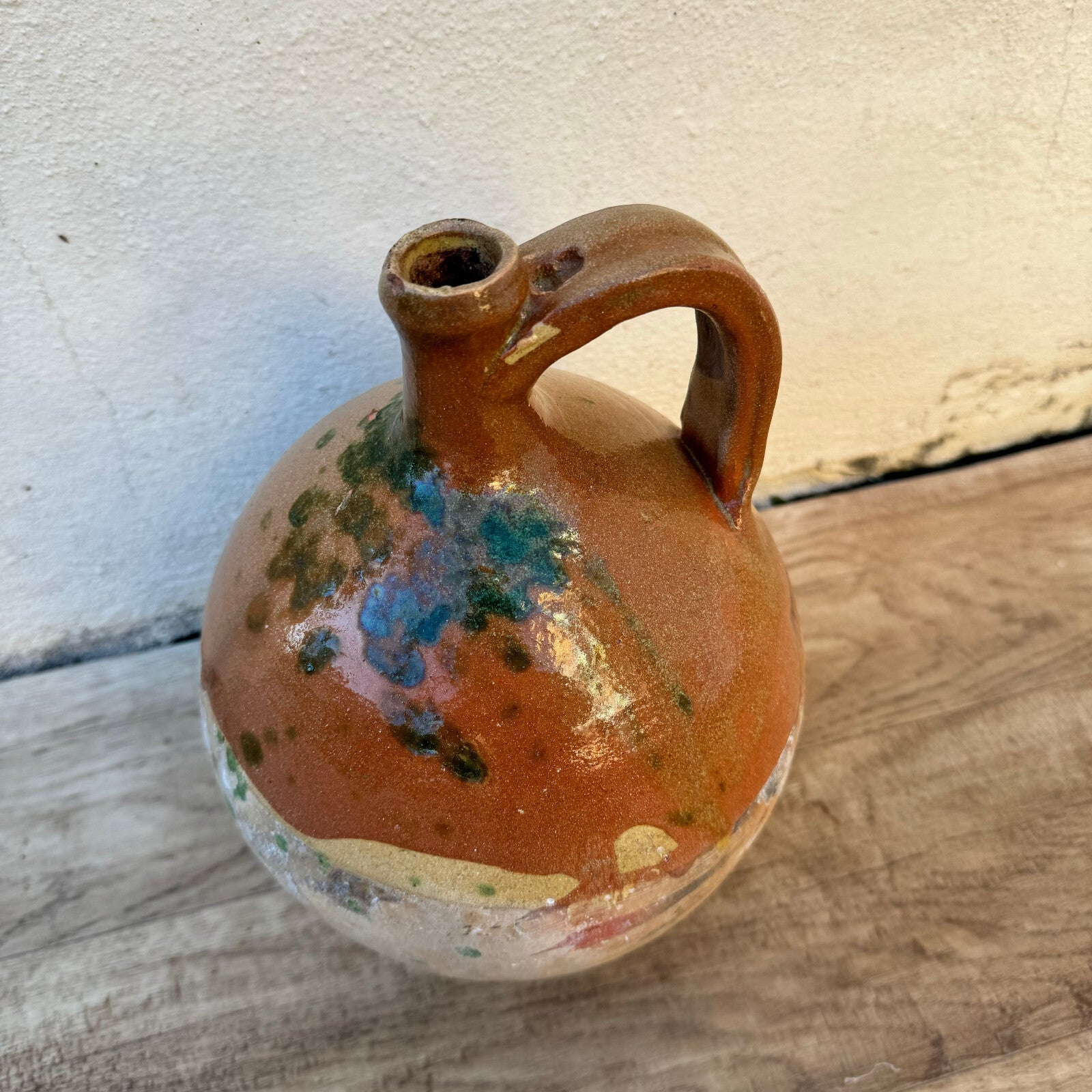 French Pottery Jug Vintage Terracotta Ceramic Pitcher Handle 24102310 Unmarked