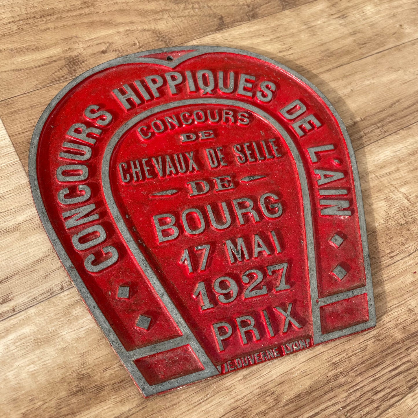 French Vintage Horse Prize Plaque 1927 Equestrian Trophy Red Enamel 11032524 Fleamarketfrance